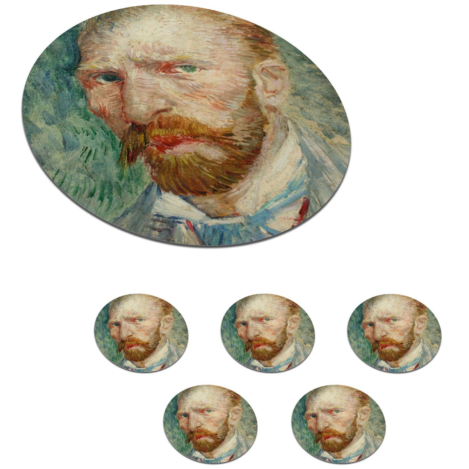 Gogh, Zubehör Selbstporträt - Vincent MuchoWow Glasuntersetzer für Gläser, van Becher Korkuntersetzer, 6-tlg., Tasse, Tassenuntersetzer, Getränkeuntersetzer,