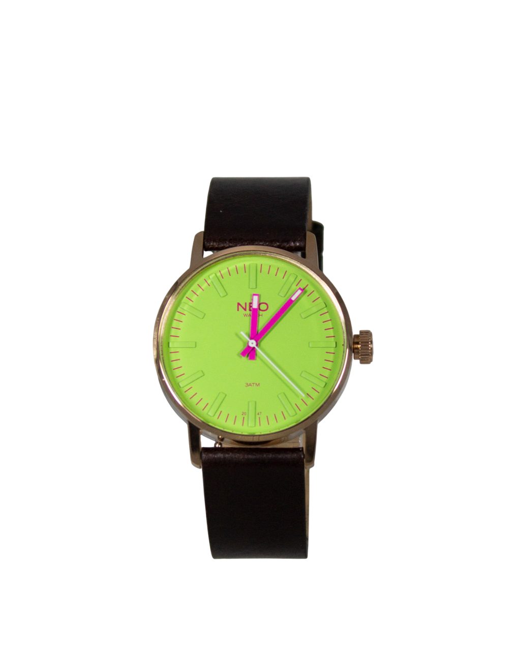 Neo Watch Quarzuhr Damen Edelstahl Lederband Rotgold Grün N6-010, Mineralglas, schlicht, Lederarmband