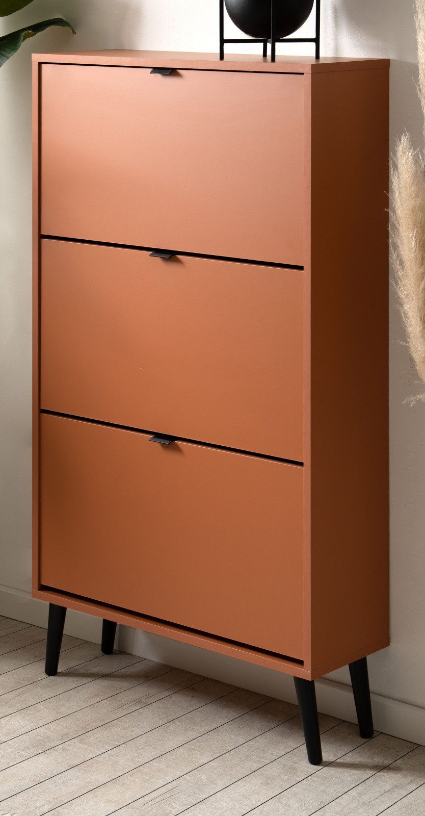 Furn.Design Schuhkipper Aldan (Schuhschrank in Terracotta, 70 x 125 cm), mit 3 Klappen / 6 Schuhfächer