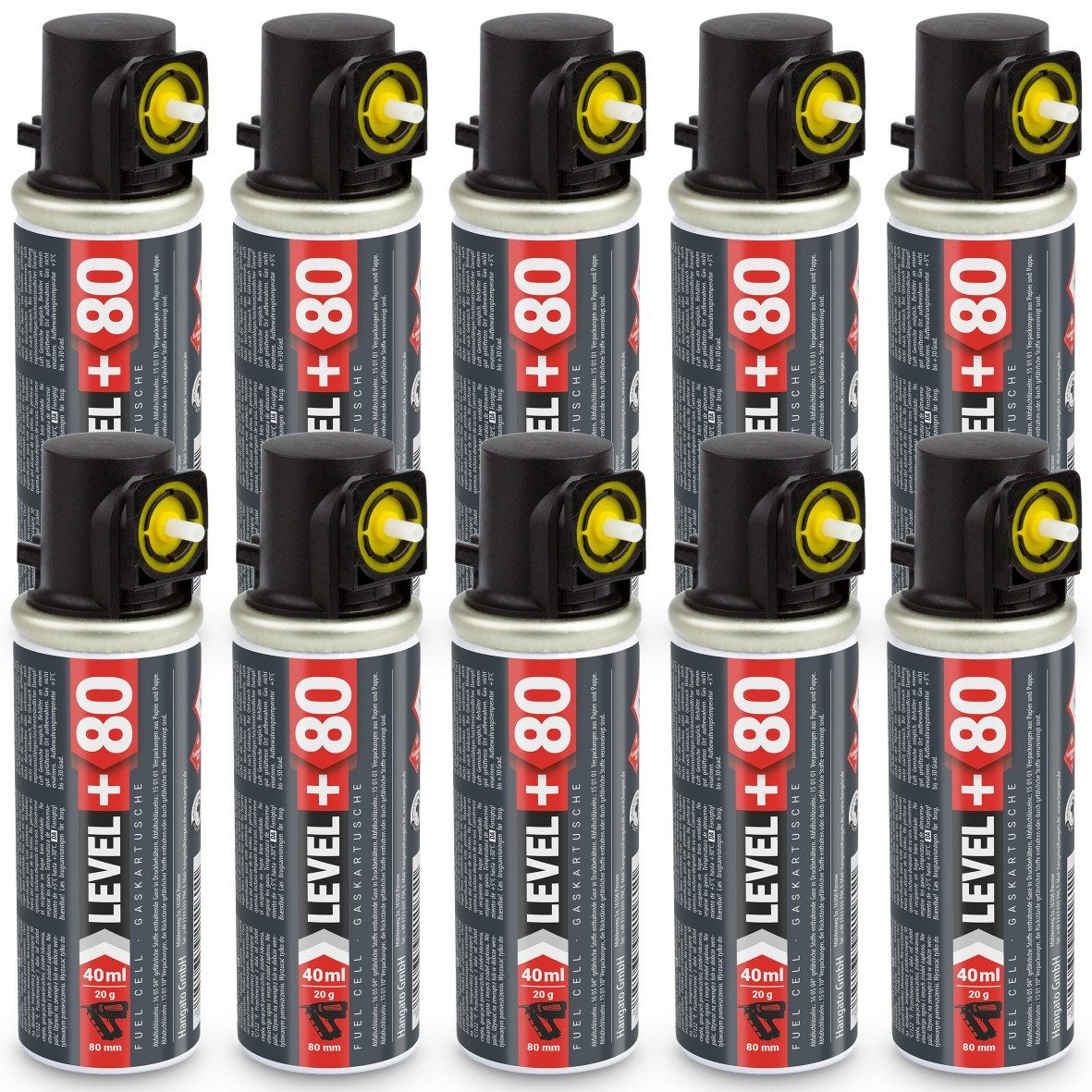 Level+ Gaskartusche LEVEL+ Gaskartusche 80mm 40ml Ersatzgas für Stiftnagler L+80 - 10 St.