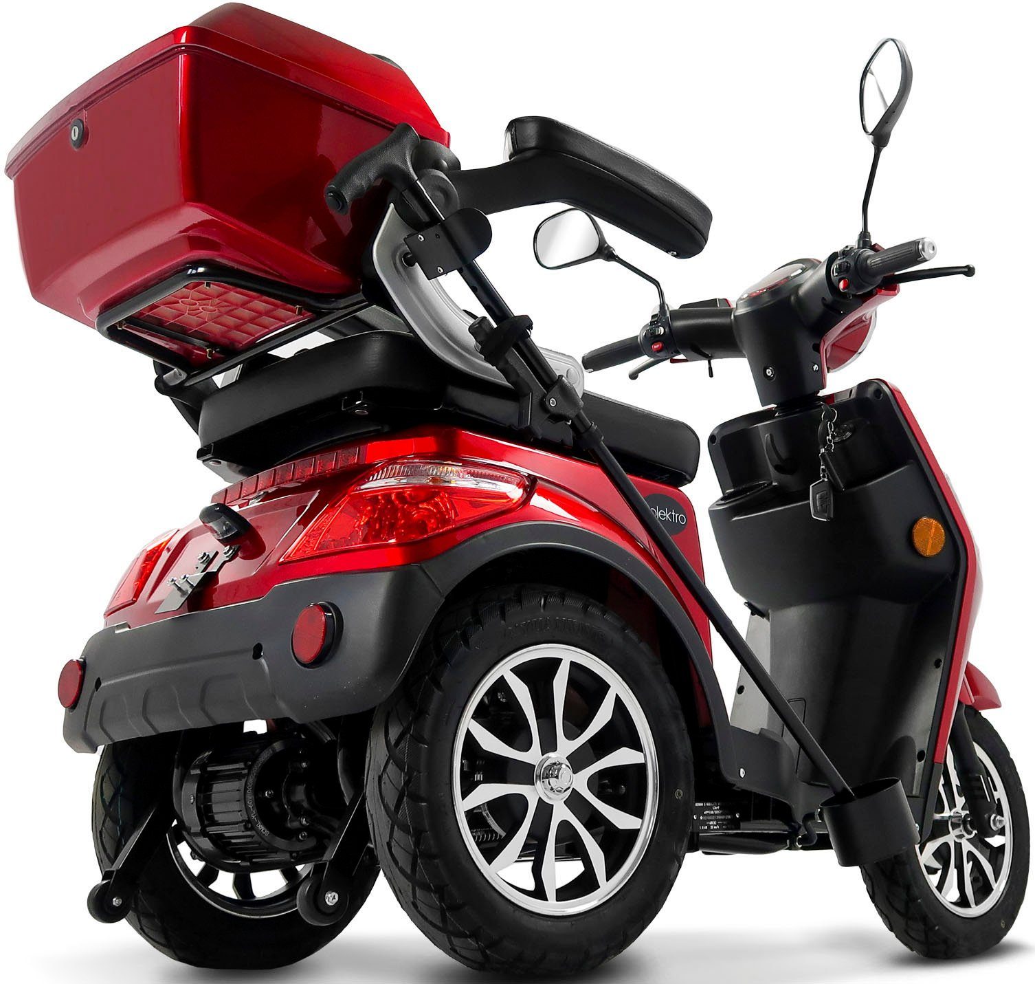 E-Trike rot Akku, km/h, Rolektro 25 V.3, W, Topcase) 25 (mit Elektromobil 1000 Rolektro Lithium