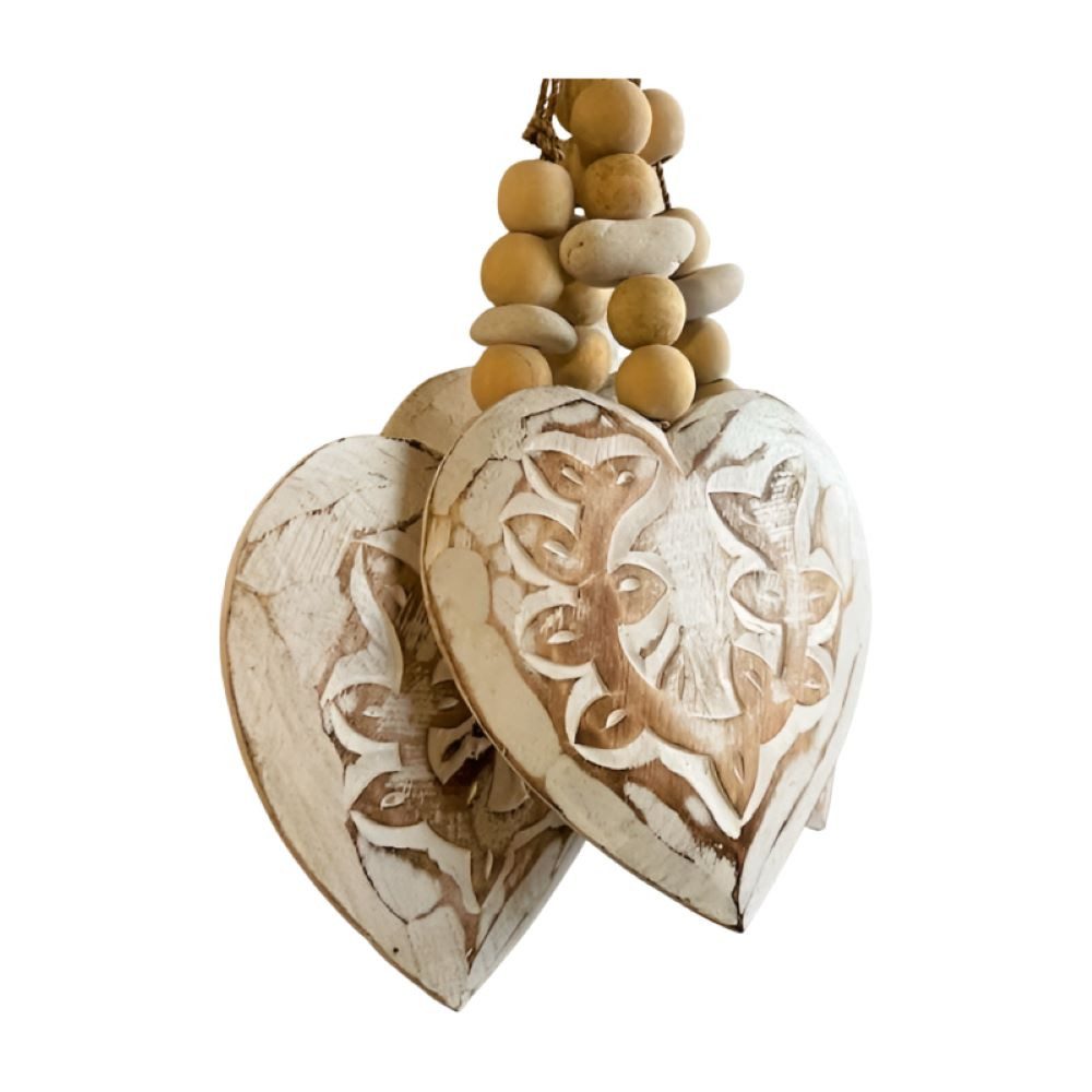 VARIOS Dekohänger Herz Holz Hänger Sommerlich Weiß 4er Set 9 x 33 cm