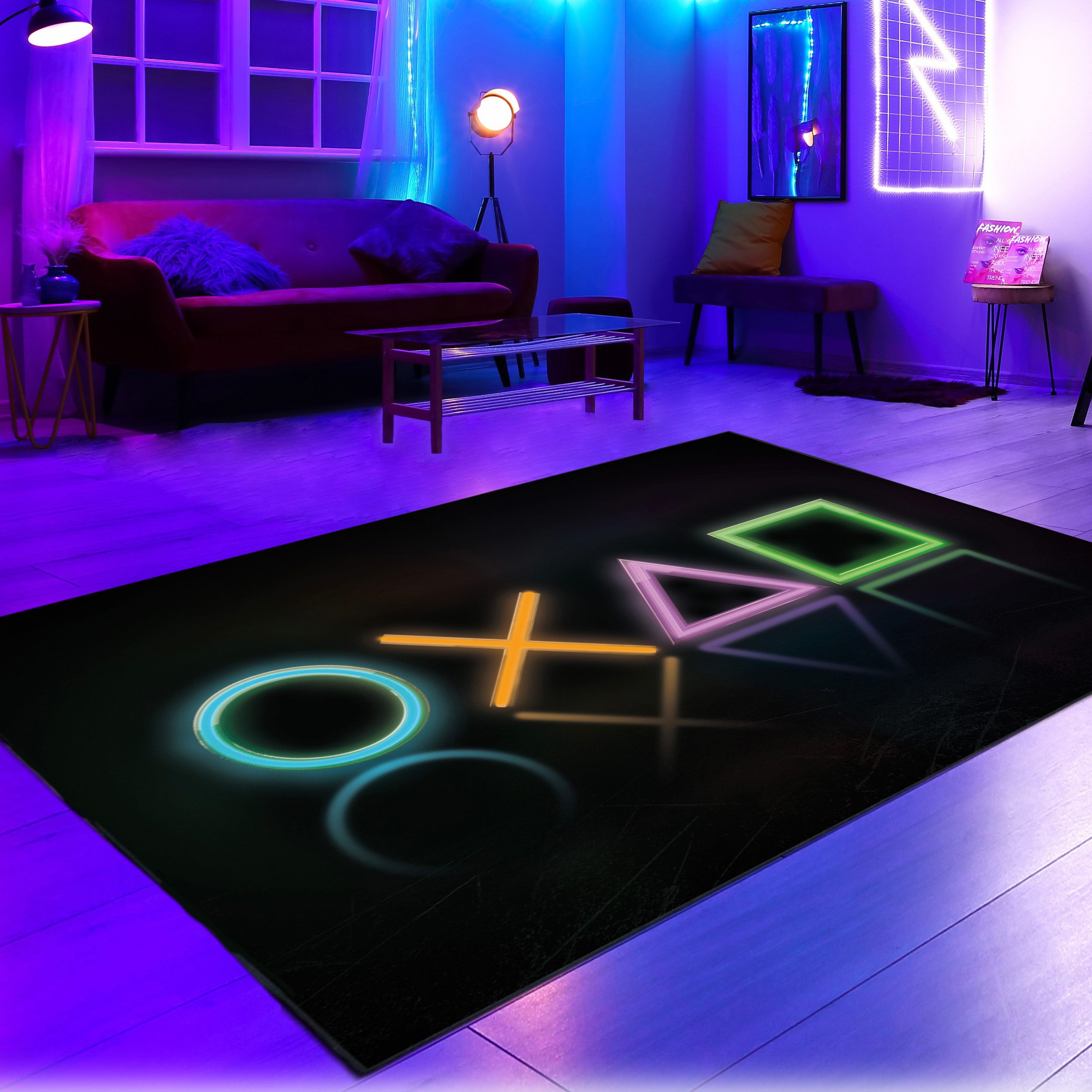Carpetia Kinderteppich Rutschfester Gamingteppich im Neonfarbenen günstig online kaufen