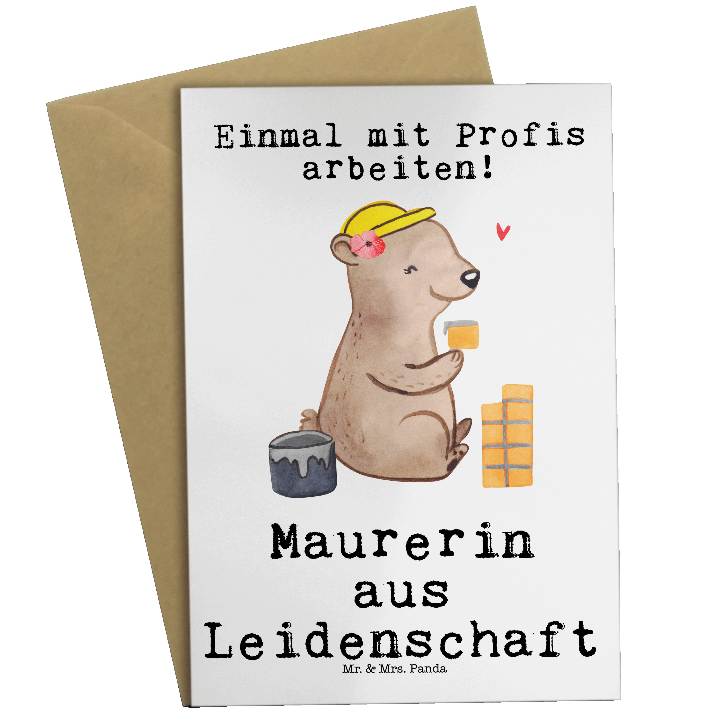 Schenken, Maurerin Klappkarte, Grußkarte Leidenschaft Geschenk, Panda & Mr. - aus Gl Weiß - Mrs.