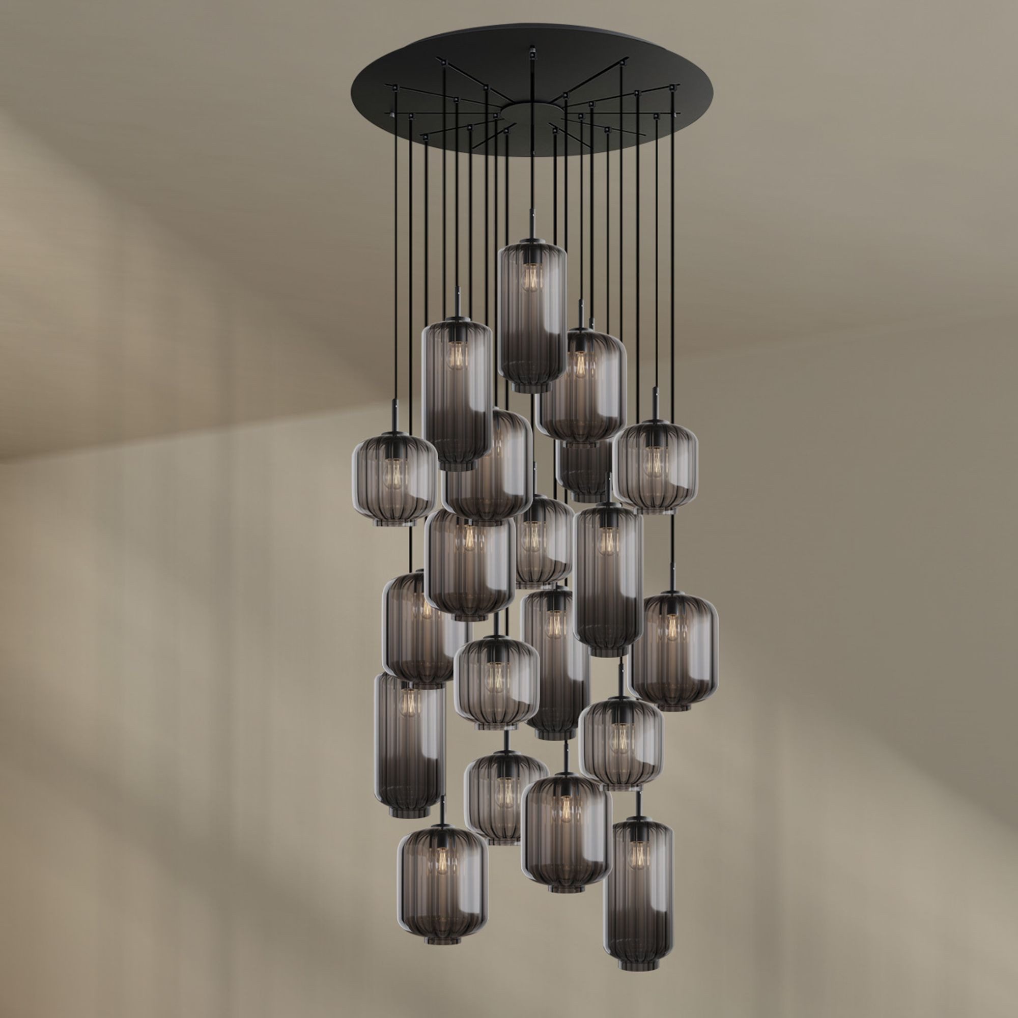 s.luce Pendelleuchte Velo Galerieleuchte 20-flg Ø120cm Baldach Ø18/20/25cm Rauch