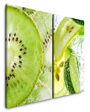 Sinus Art Leinwandbild 2 Bilder je 60x90cm Kiwi Limetten Wasser Erfrischend Vegan Früchte Küche