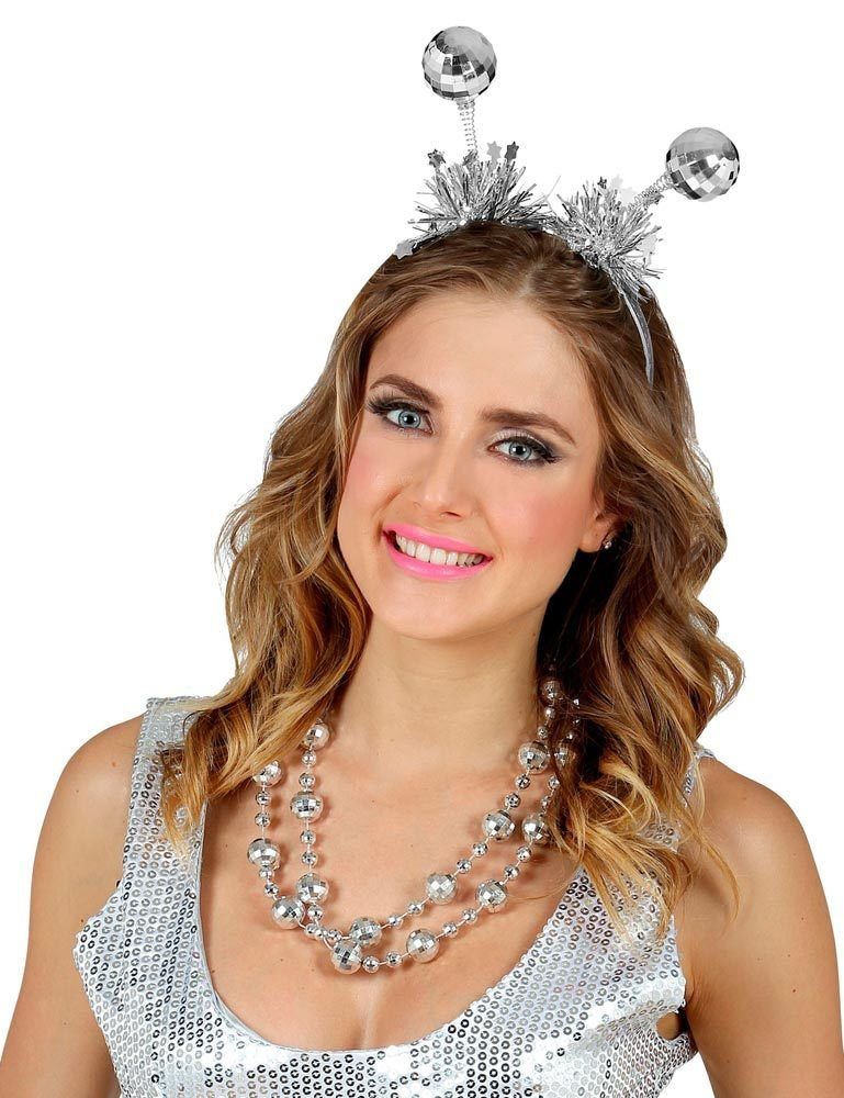 Widmann S.r.l. Kostüm Haarreif mit Discokugeln, Silber Glitzer