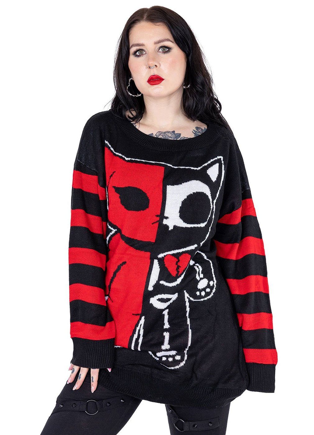 Cupcake Cult Strickpullover Half Dead Cat Zombie Kitty Katze Anime Manga Kawaii