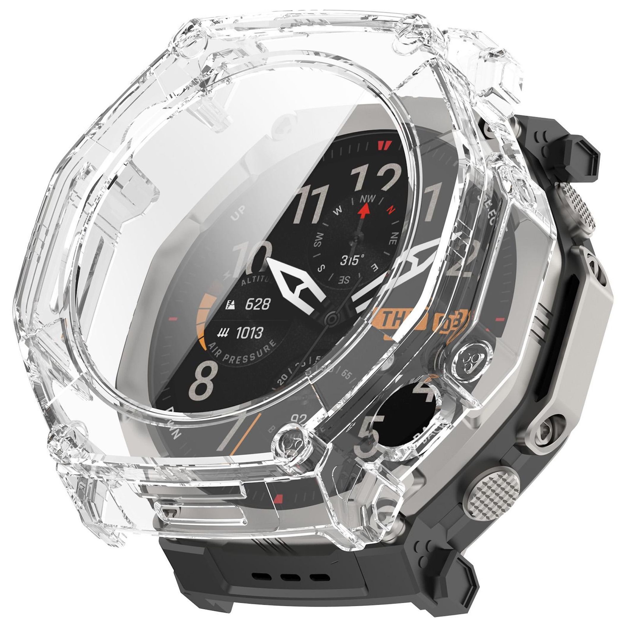 Wigento Smartwatch-Hülle + Schutzglas für Amazfit T-Rex Ultra 2 Full Cover Case Transparent, Schutzhülle aus PC + Hart Glas für Rundumschutz