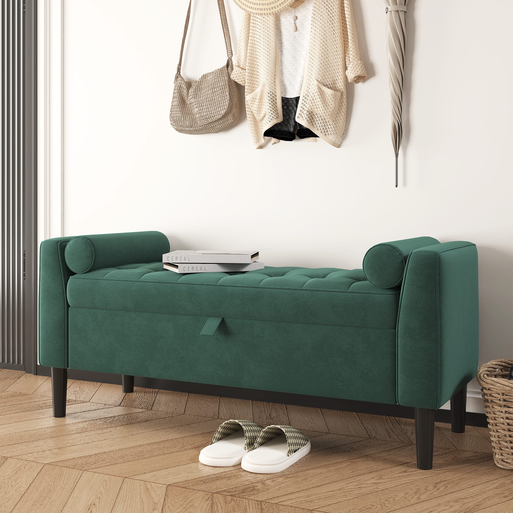 GarveeMore Polsterbank Polsterbank mit Stauraum Flurbank Sitzbank,Samt 118x43x64cm – Bild 2 von 5