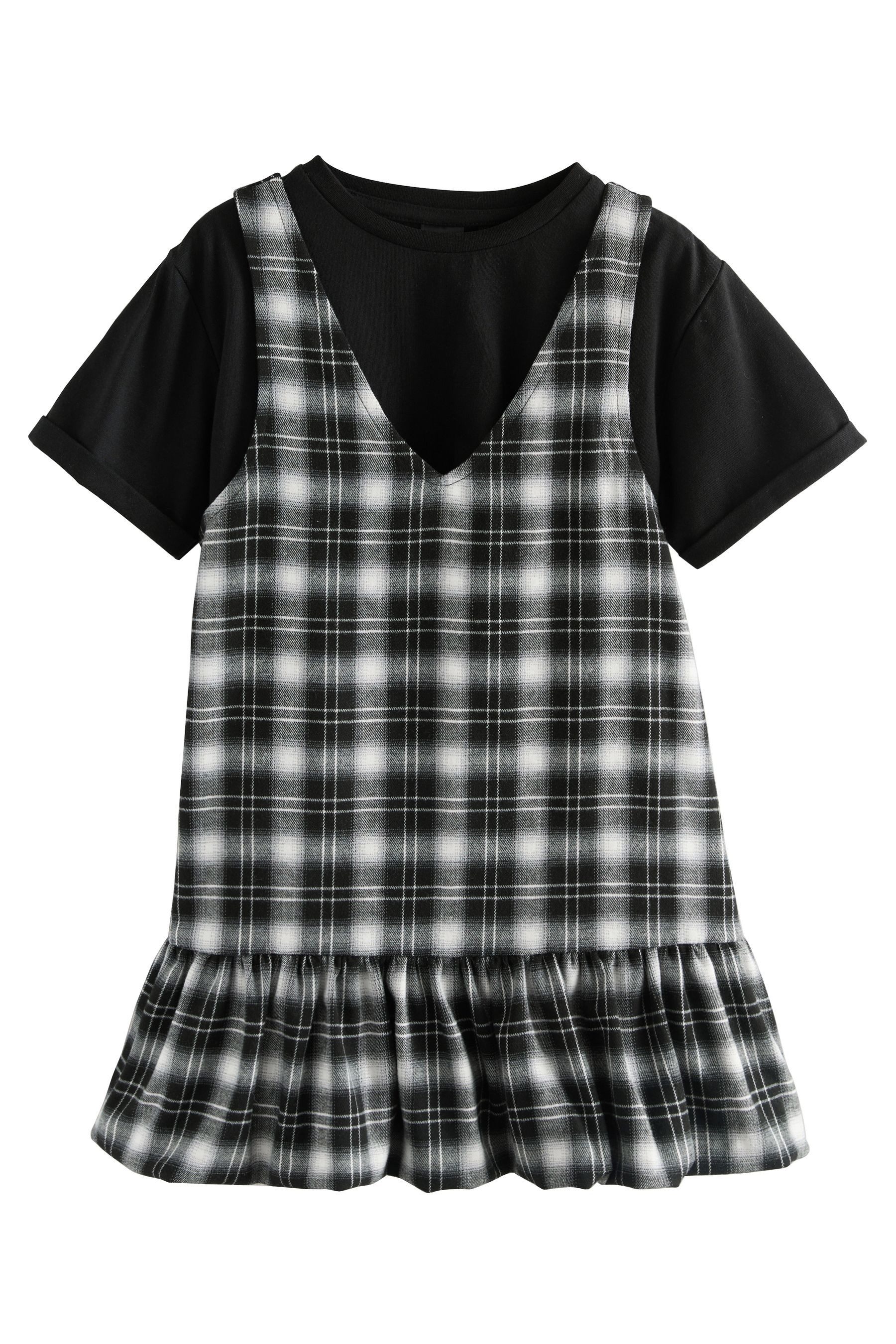 Shirtkleid Trägerkleid mit Rüschensaum und T-Shirt im Set