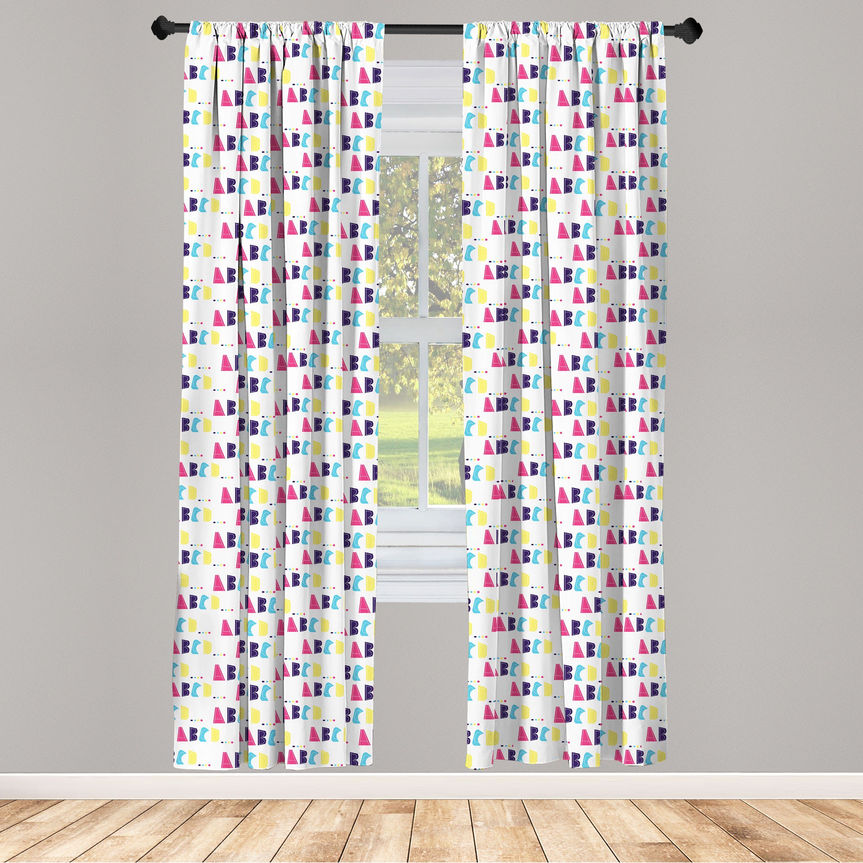 Gardine Vorhang für Wohnzimmer Schlafzimmer Dekor, Abakuhaus, Microfaser, Alphabet Bunte A B C D Letters | Fertiggardinen