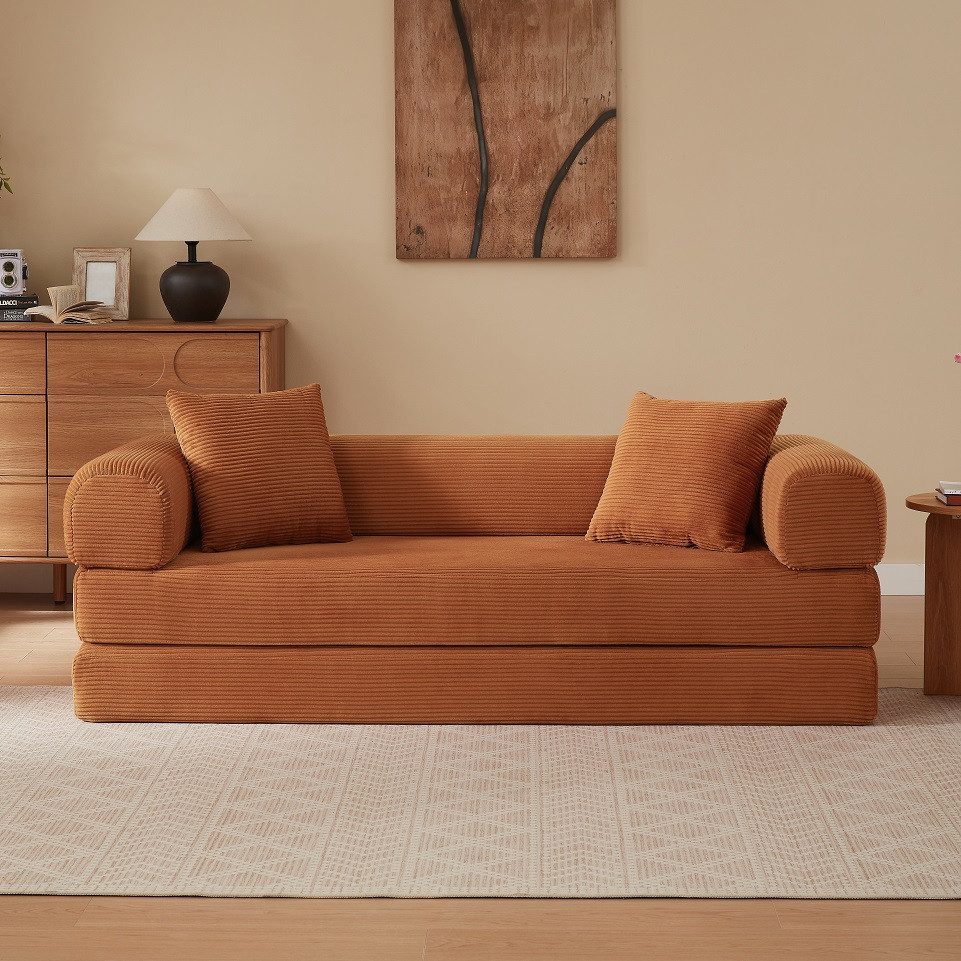 Leawin Sofa Bodensofa 2-Sitzer mit Schlaffunktion – Klappsofa Wohnzimmer, Tatami Sofa, wandelbar zum Bett, weich & platzsparend