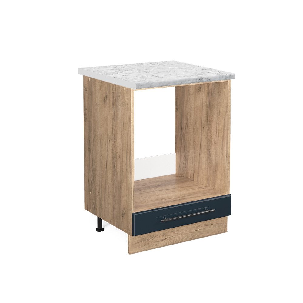 Vicco Herdumbauschrank Fame-Line, Dunkelblau Hochglanz/Goldkraft Eiche, 60 cm, AP Marmor (1-St)
