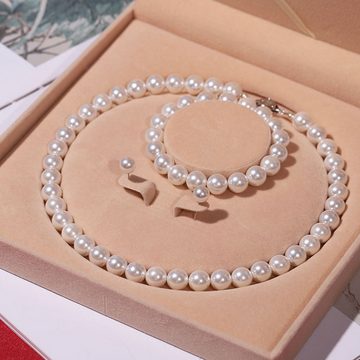 KUGI Perlenketten-Set Sterling Silber Perlenkette für Frauen Männer Weiße Runde (7/8MM Choker Perle Halskette Set für Frauen Mädchen modische Dekorationen für die Teilnahme an Banketts, 3-tlg., Eine Vielzahl von festlichen perfekten Geschenken), Simulierte Muschel Perle Halskette Armband Ohrringe