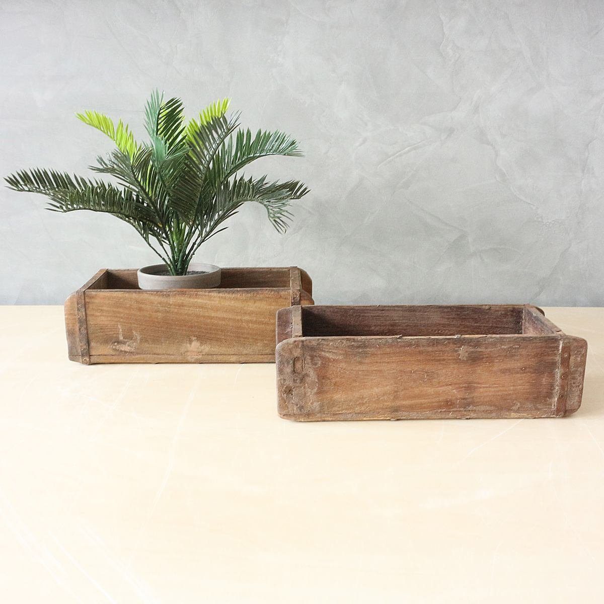 Aufbewahrungsbox 2 er Set Holz-Ziegelform Braun Vintage Küche Garten Landhaus