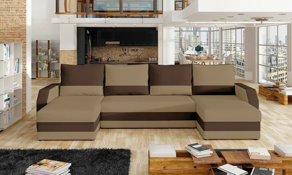 JVmoebel Ecksofa Eck Stoff Ecksofa Sofa Textil Couch, Europe Couch in Made Design Beige/Grau U-Form