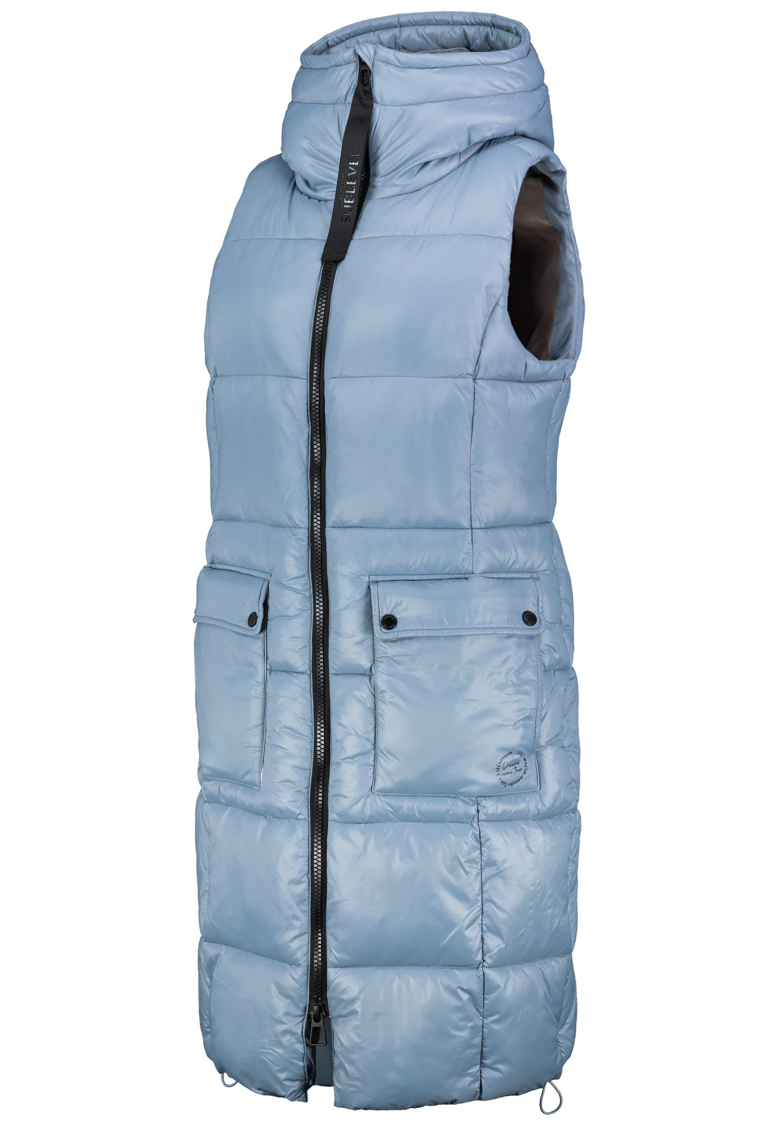 SUBLEVEL Steppweste Lange Stepp weste Kapuze Übergangs Herbst Frühlings Weste Windbreaker