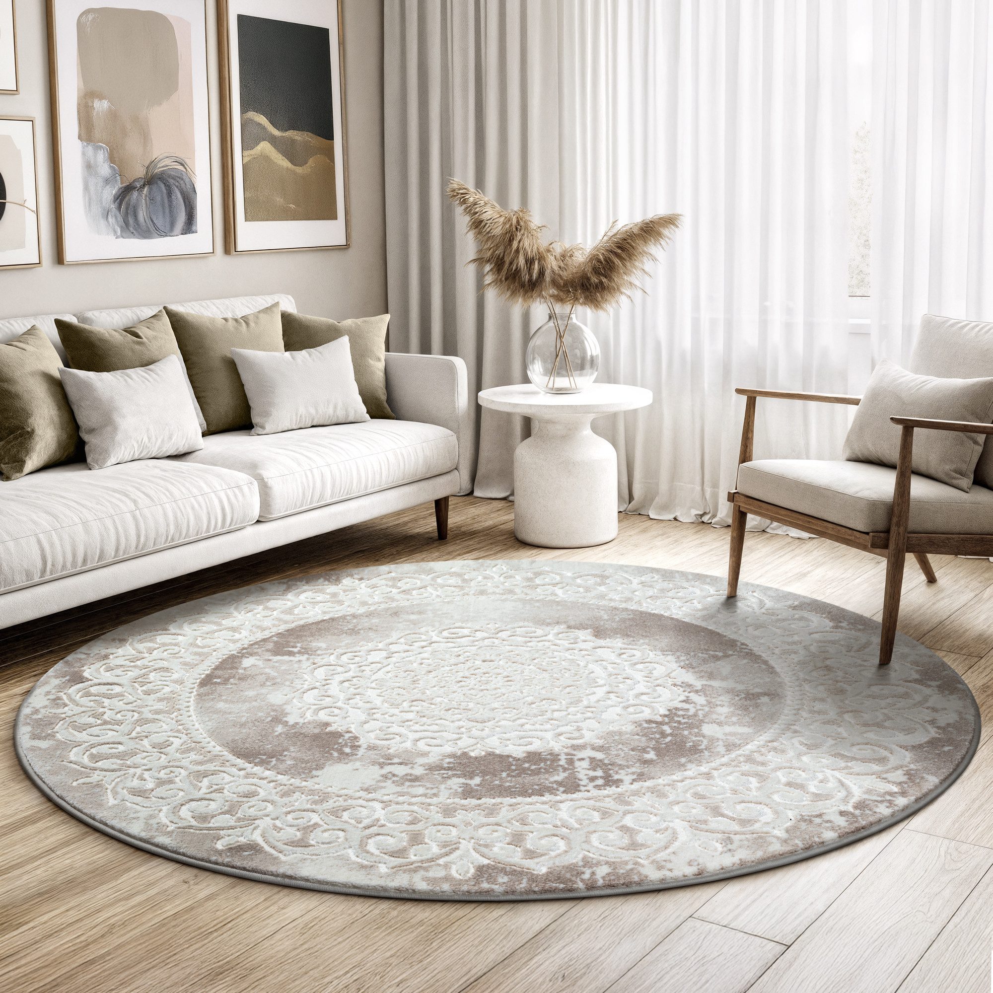 Sanat Teppich Harmony 3205, auch als Läufer und rund, rund, Höhe: 12 mm, Wohnzimmer, Kurzflor, modern, Orient Optik, Schlafzimmer