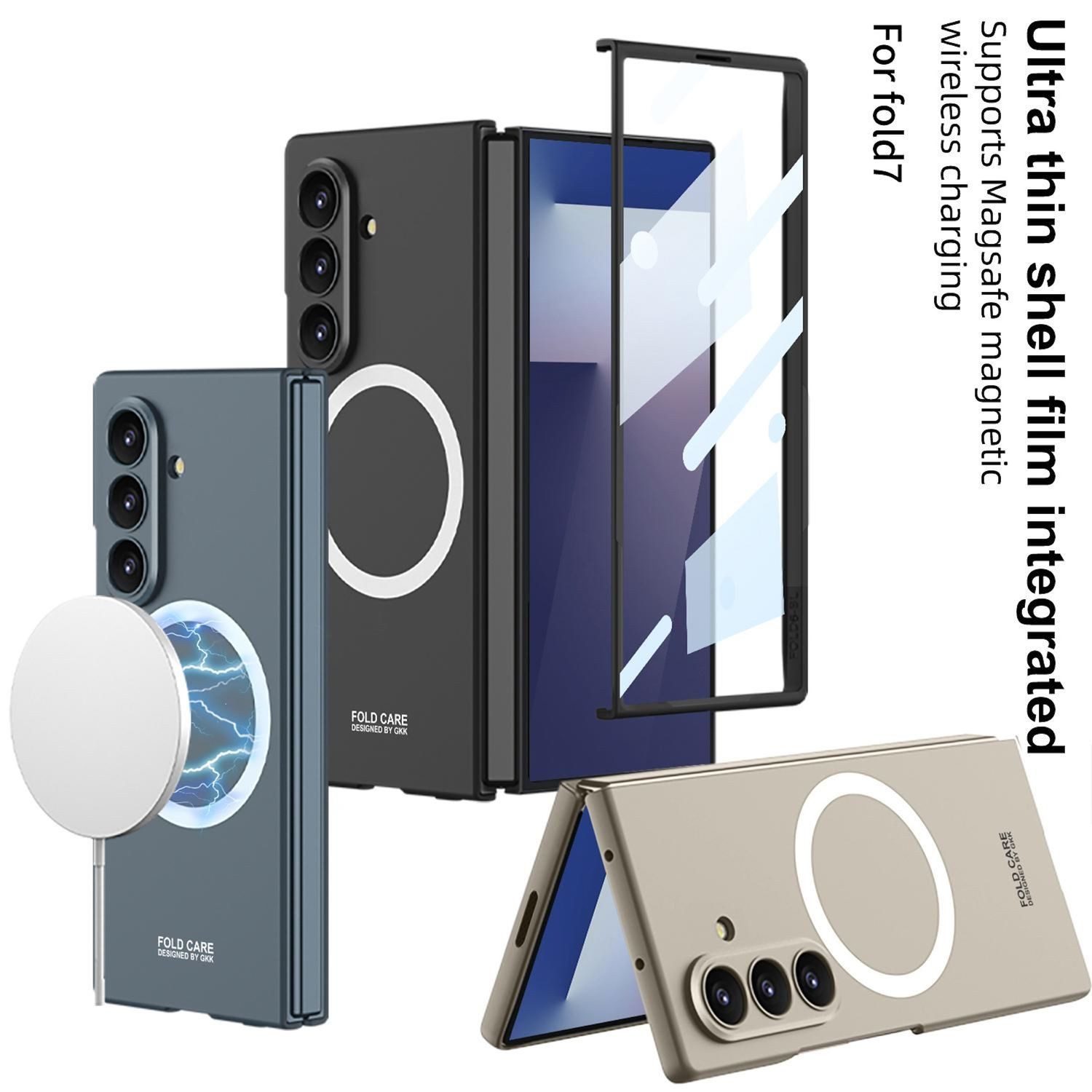 Wigento Handyhülle Für Samsung Galaxy Z Fold7 GKK MagSafe Integrierte dünne Hülle Schwarz, MagSafe Hülle mit integriertem Displayschutz