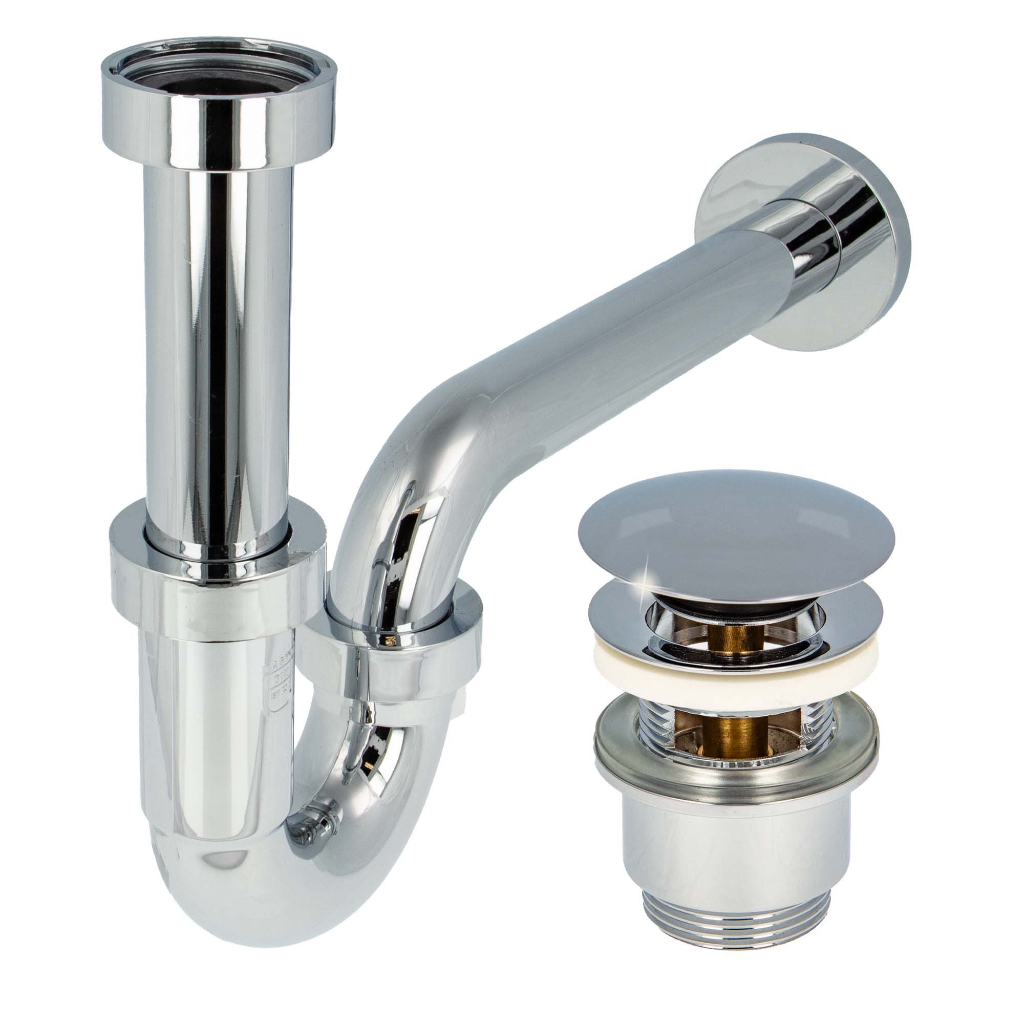 tecuro Siphon Siphon extra lang mit Pop Up Ablaufventil verchr. - Set für W günstig online kaufen