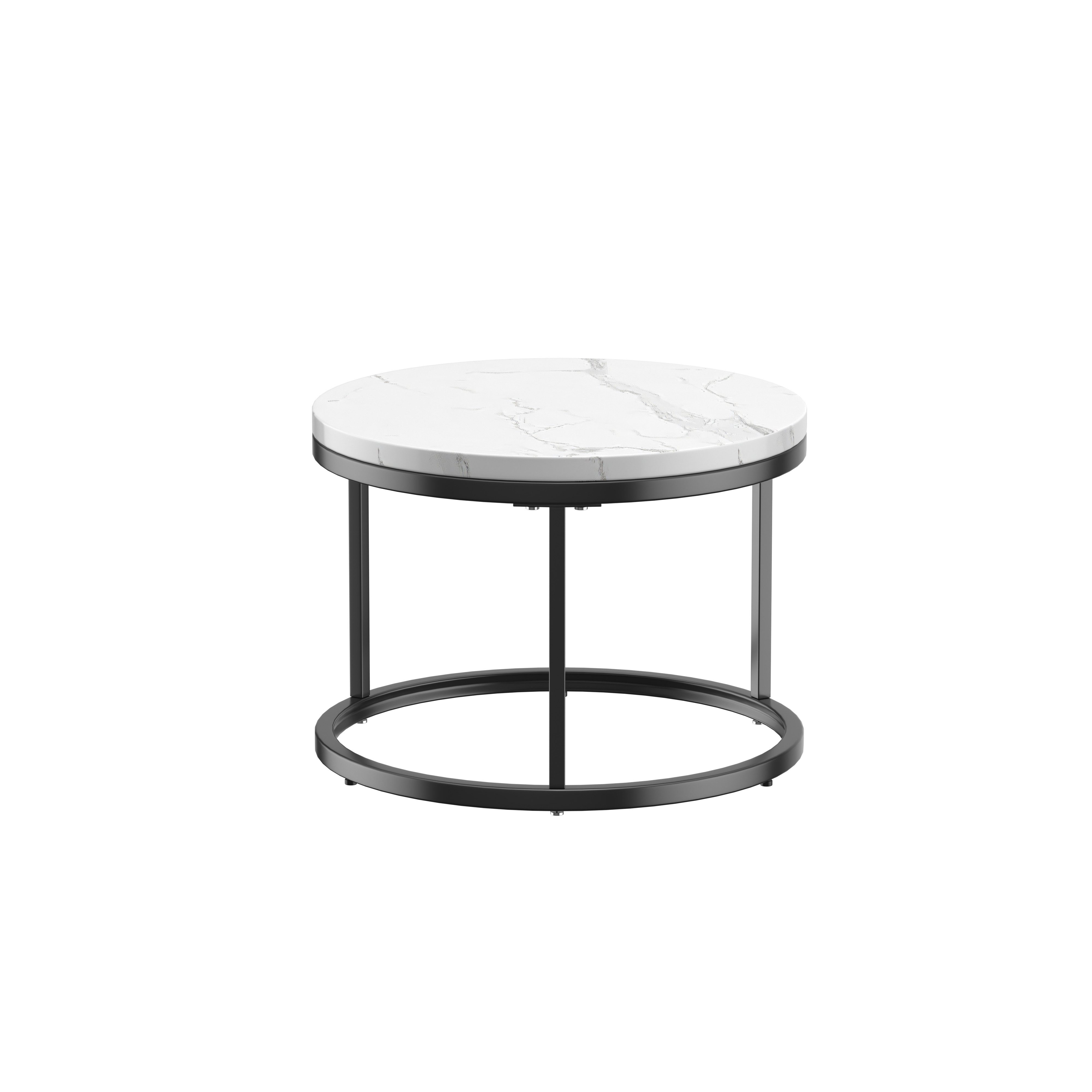 REDOM Couchtisch 2-tlg. 70x45 cm / 45x35 cm Marmoroptik schwarzer Stahl Nesting Design (Packung, 2-St., Stahlrahmen 100 kg Tragkraft, rutschfeste Füße, kratzfest Oberfläche), Einzeln nutzbar als Couch- oder Beistelltisch