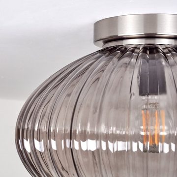 hofstein Deckenleuchte »Rividischia« Deckenlampe aus Metall/Glas in Nickel-matt/Rauchfarben, ohne Leuchtmittel, Leuchte mit Schirm aus Echtglas (34cm) mit tollem Lichteffekt, 1xE27