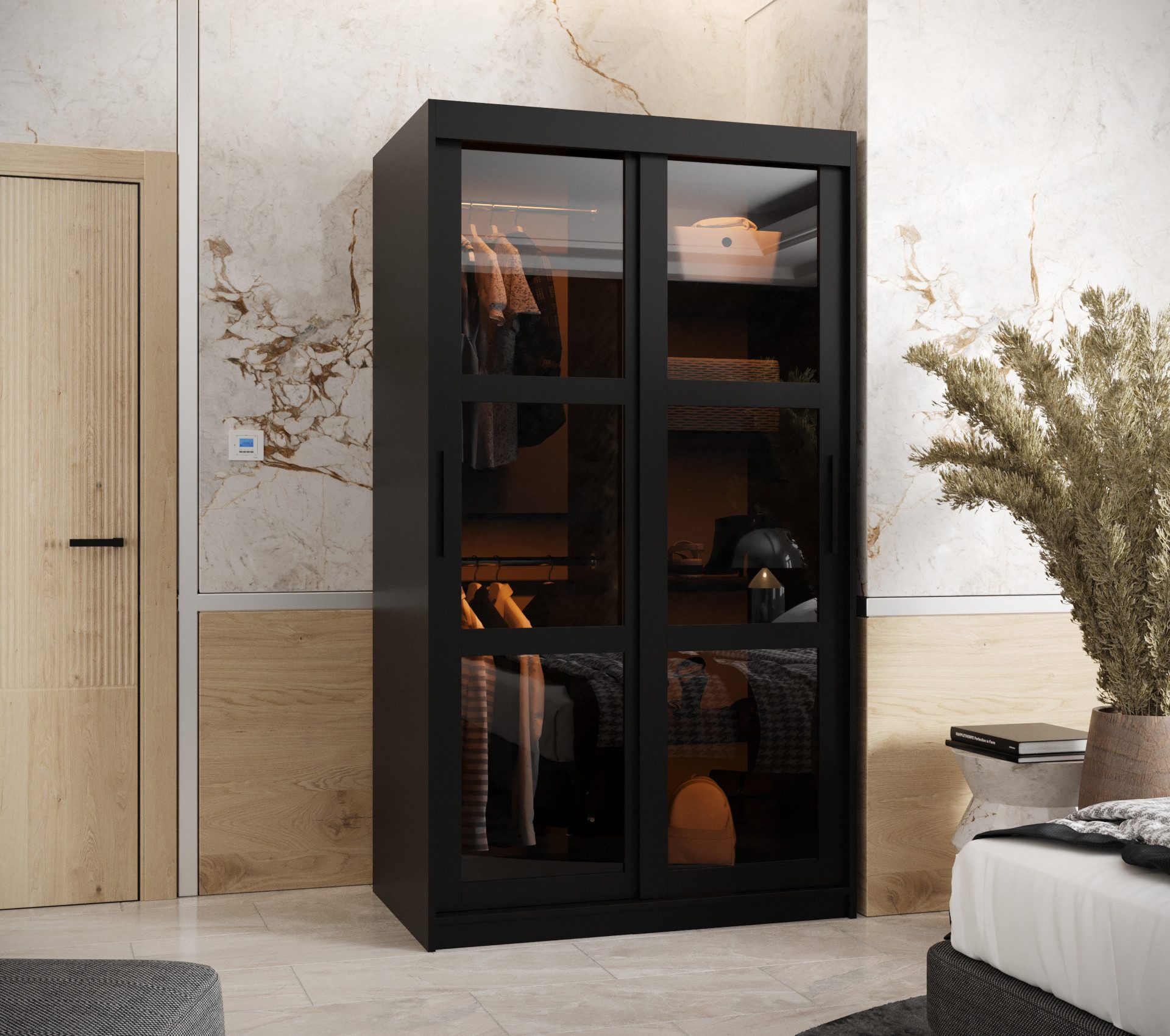 ABIKS MÖBEL Schwebetürenschrank DATA Schlafzimmerschrank - mit Schiebetüren, Kleiderstange, Regalen – Bild 2 von 4