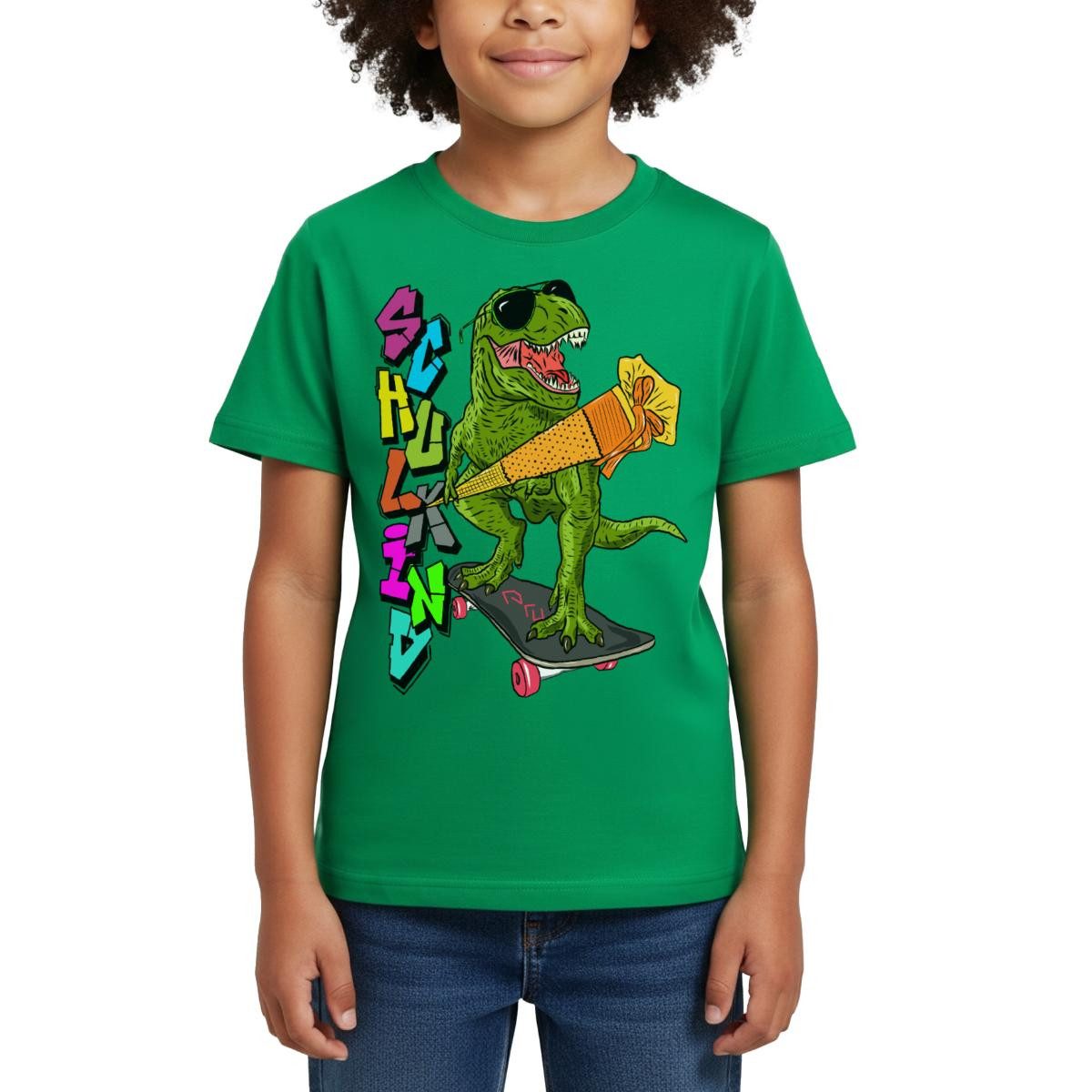 T-Shirt Skater Dino mit seiner Schultüte Kinder T-Shirt