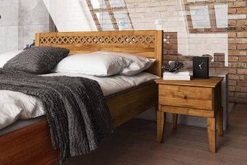 Natur24 Einzelbett Bett Sydo 4 Wildeiche 80x200cm mit Holzkopfteil und hohem Fußteil