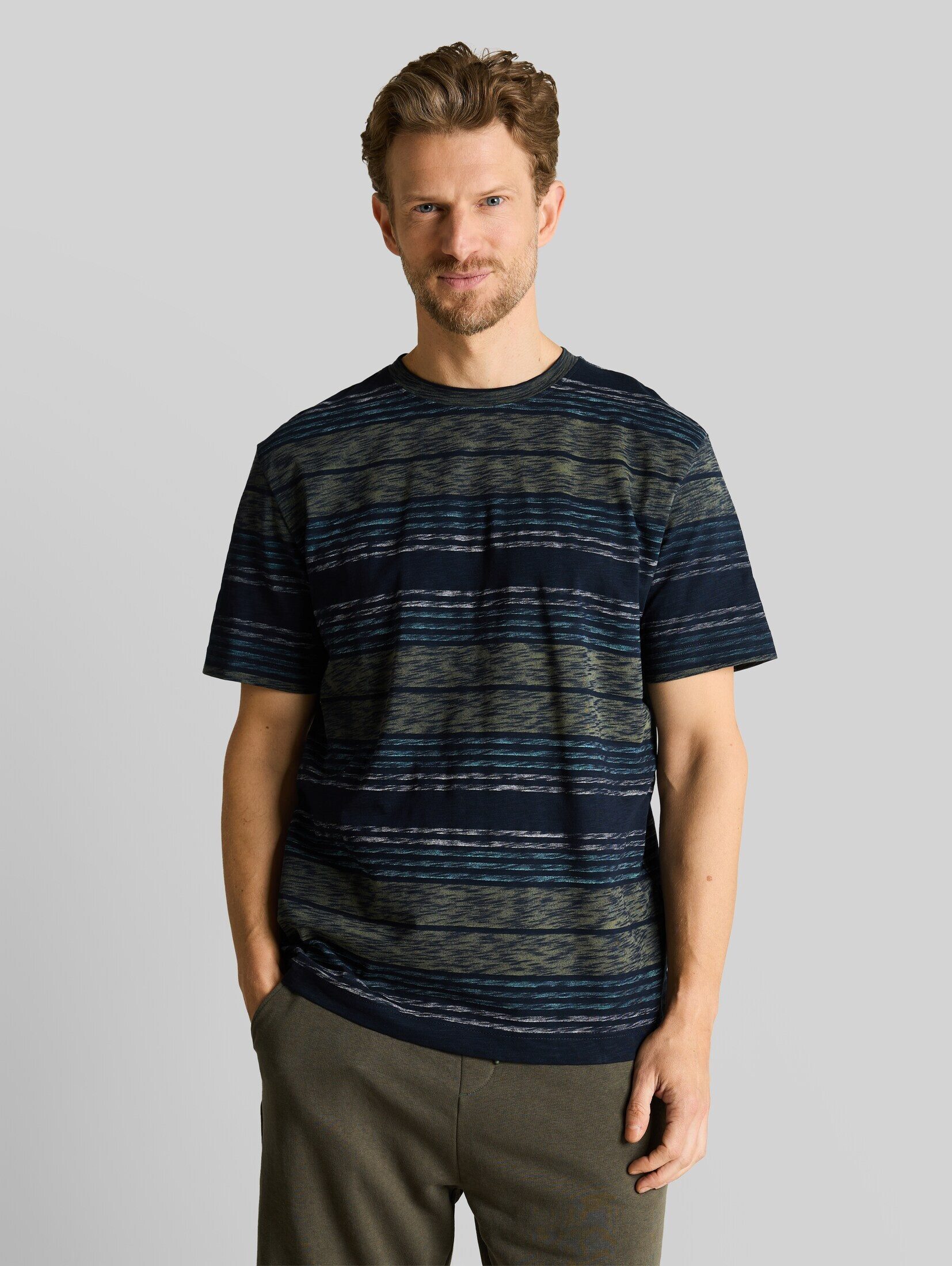 TOM TAILOR T-Shirt T-Shirt T-Shirt mit Inside-Out Streifenmuster