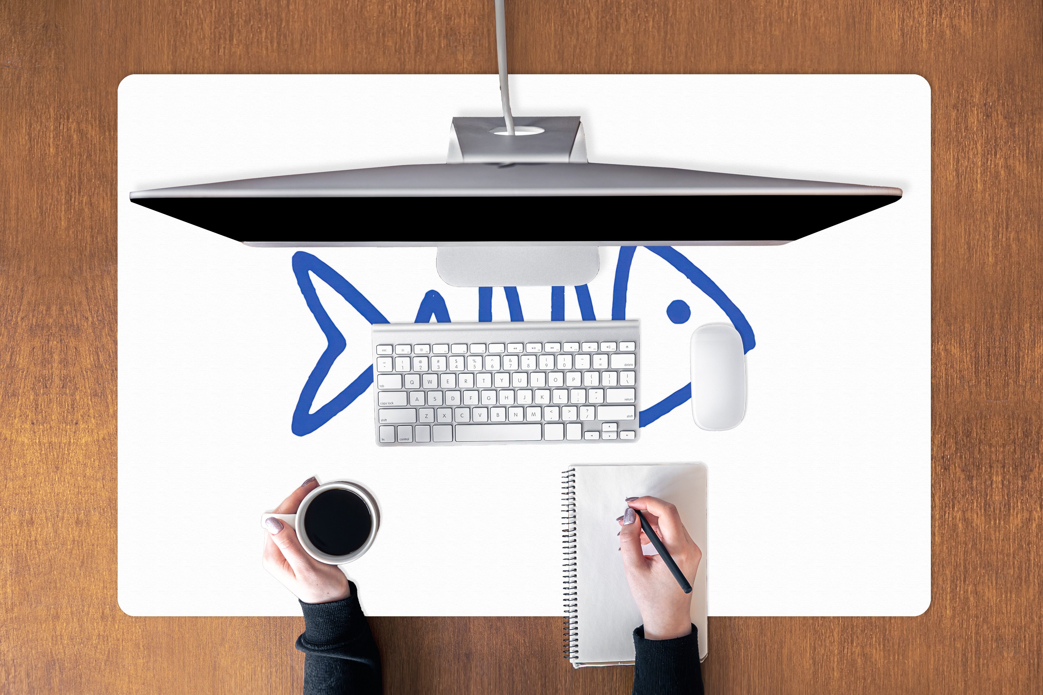 MuchoWow Mauspad Fisch - Minimalistisch - Blau - Linie (1-St), Mousepad XXL für Tastatur und Maus, Gaming Setup, Desk Mat, 120x80 cm