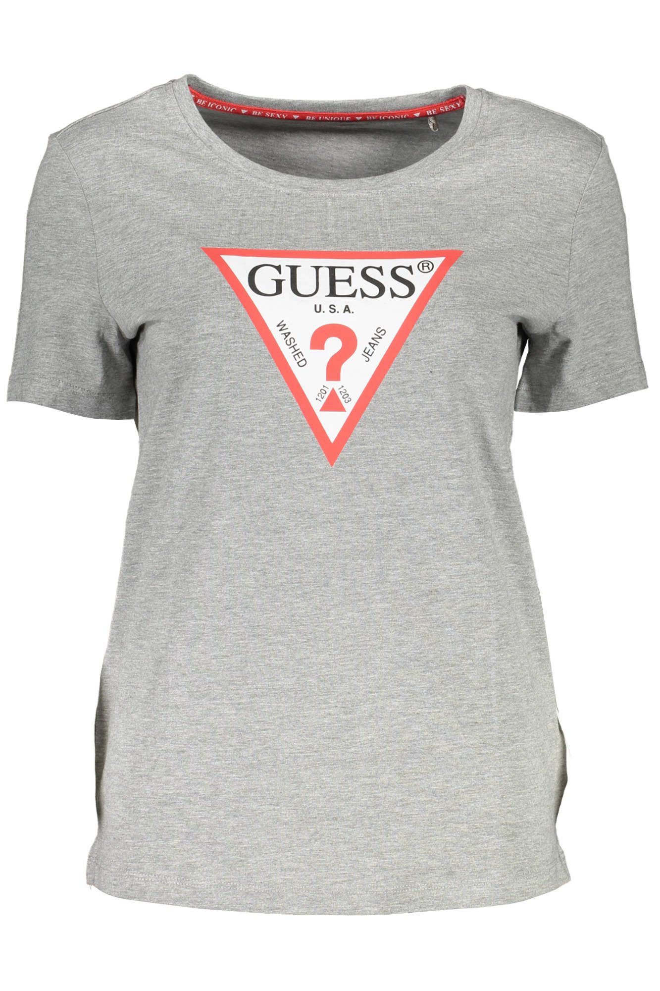 GUESS JEANS T-Shirt Damen Kurzarm T-Shirt Grau mit Rundhals und