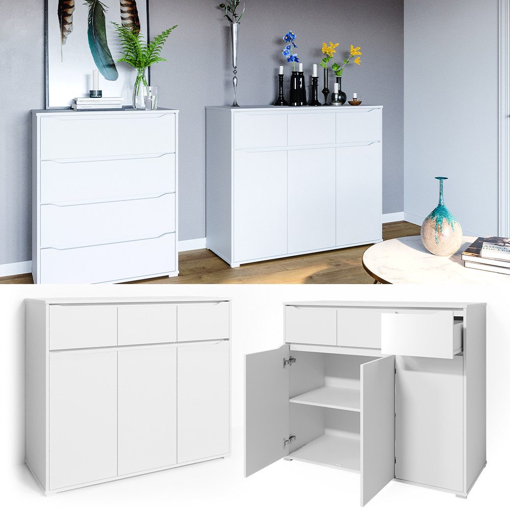 Vicco Kommode Ruben, Weiß, 120 x 101 cm mit Schubladen (1 St)