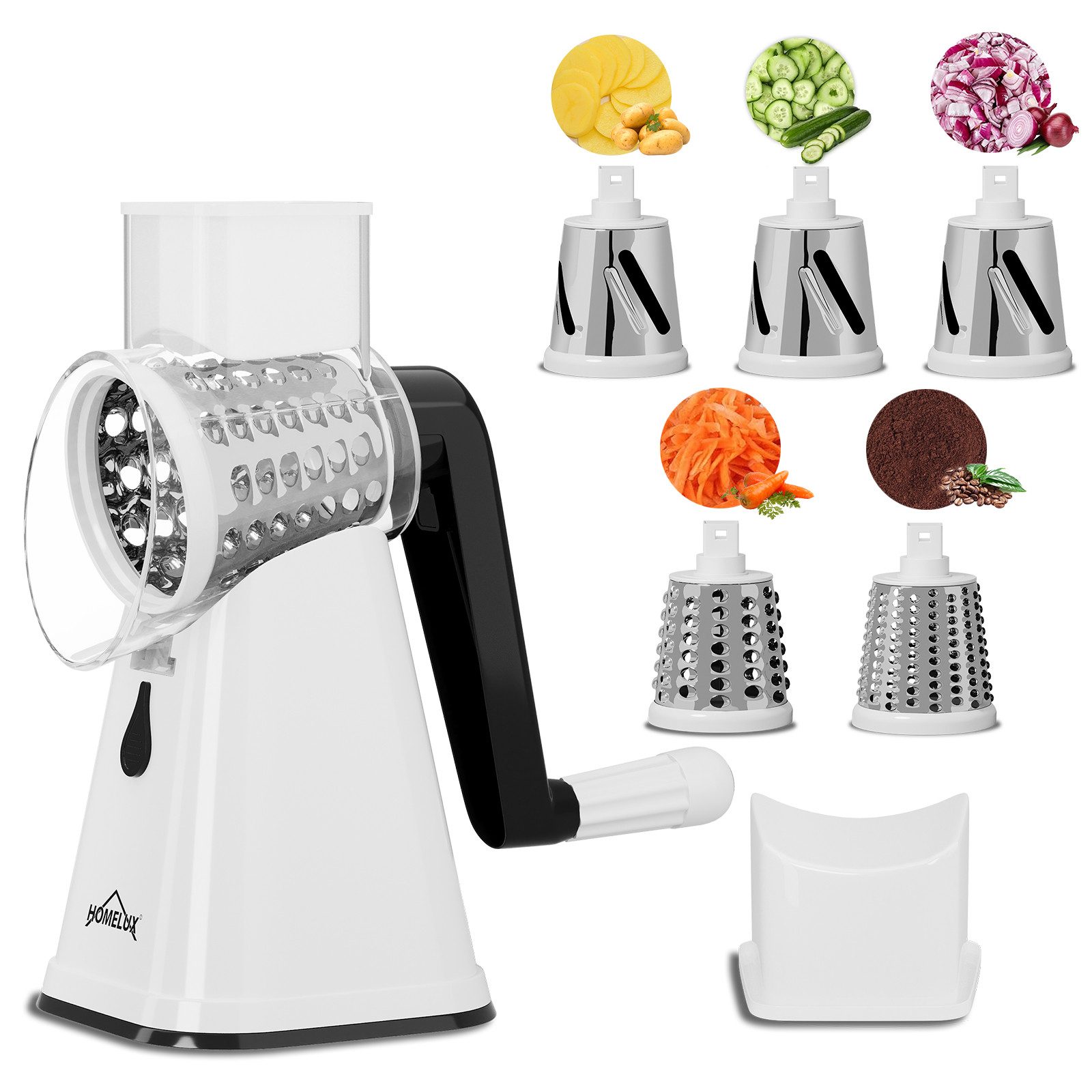 HOMELUX Gemüseschneider 3-in-1Multifunktionsreibe Gemüseschneider mit 3 Trommelblättern