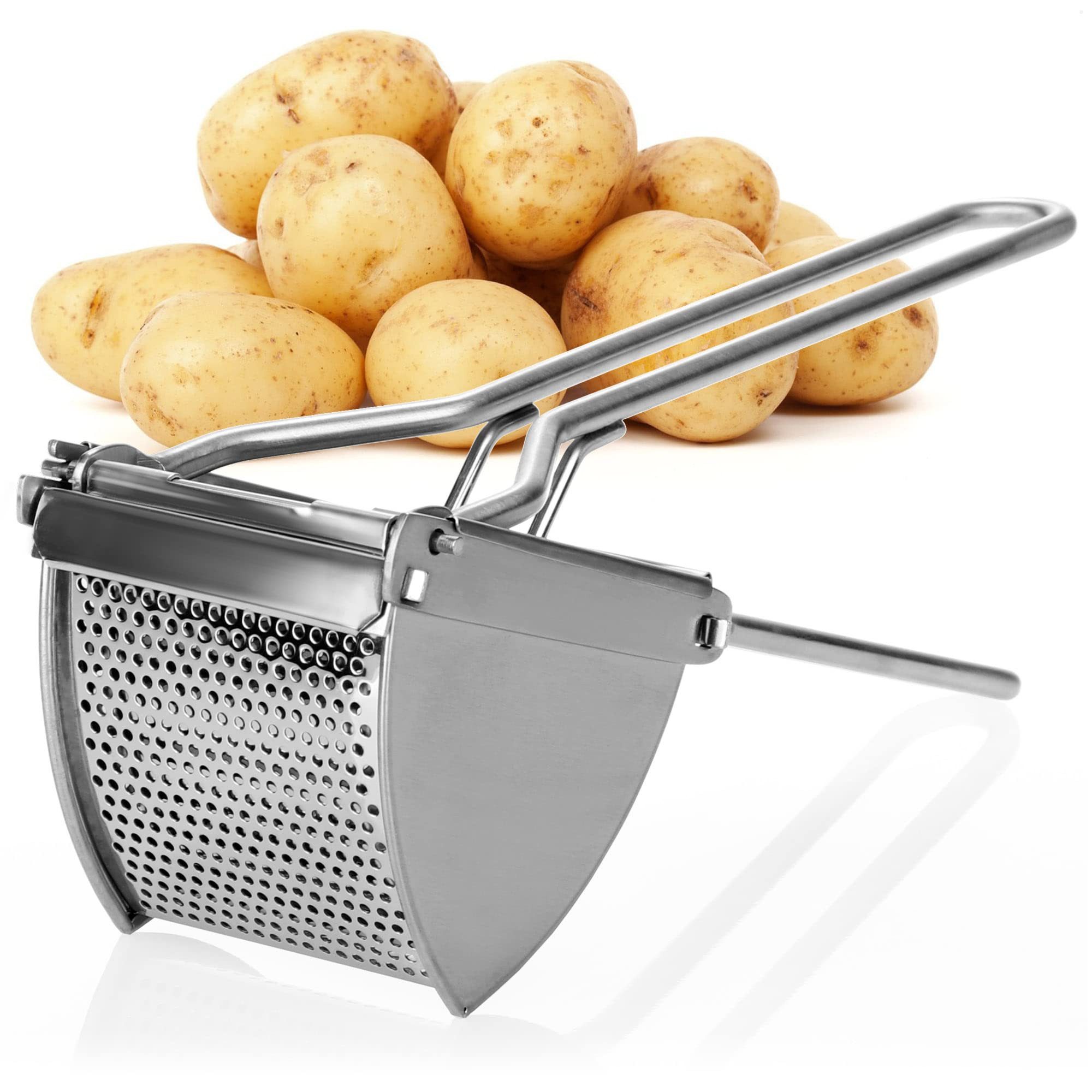 com-four Kartoffelpresse Kartoffelpresse aus rostfreiem Edelstahl (1 St), spülmaschinengeeignet - Spätzlepresse - Spaghettieispresse