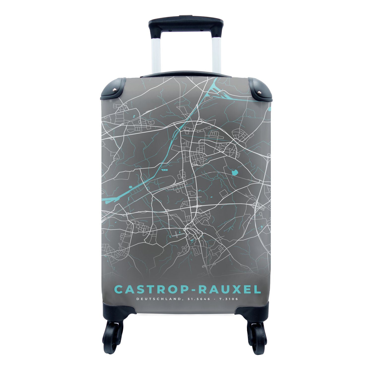 MuchoWow Handgepäckkoffer Castrop Rauxel - Stadtplan - Blau - Karte - Deutschland, 4 Rollen, Reisetasche mit rollen, Handgepäck für Ferien, Trolley, Reisekoffer