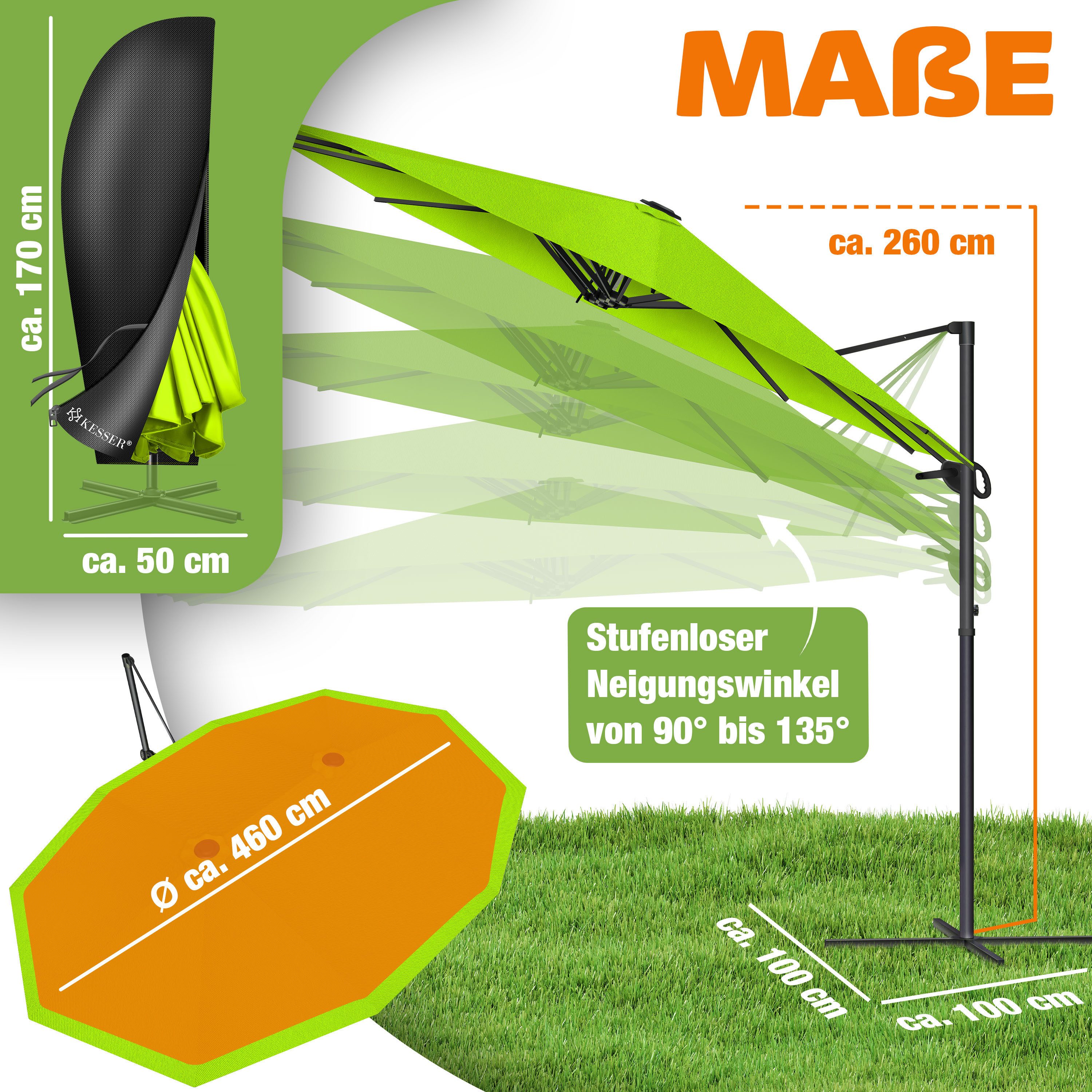 KESSER Sonnenschirm, Sonnenschirm Doppelsonnenschirm 4,6m x 2,7m Ampelschirm
