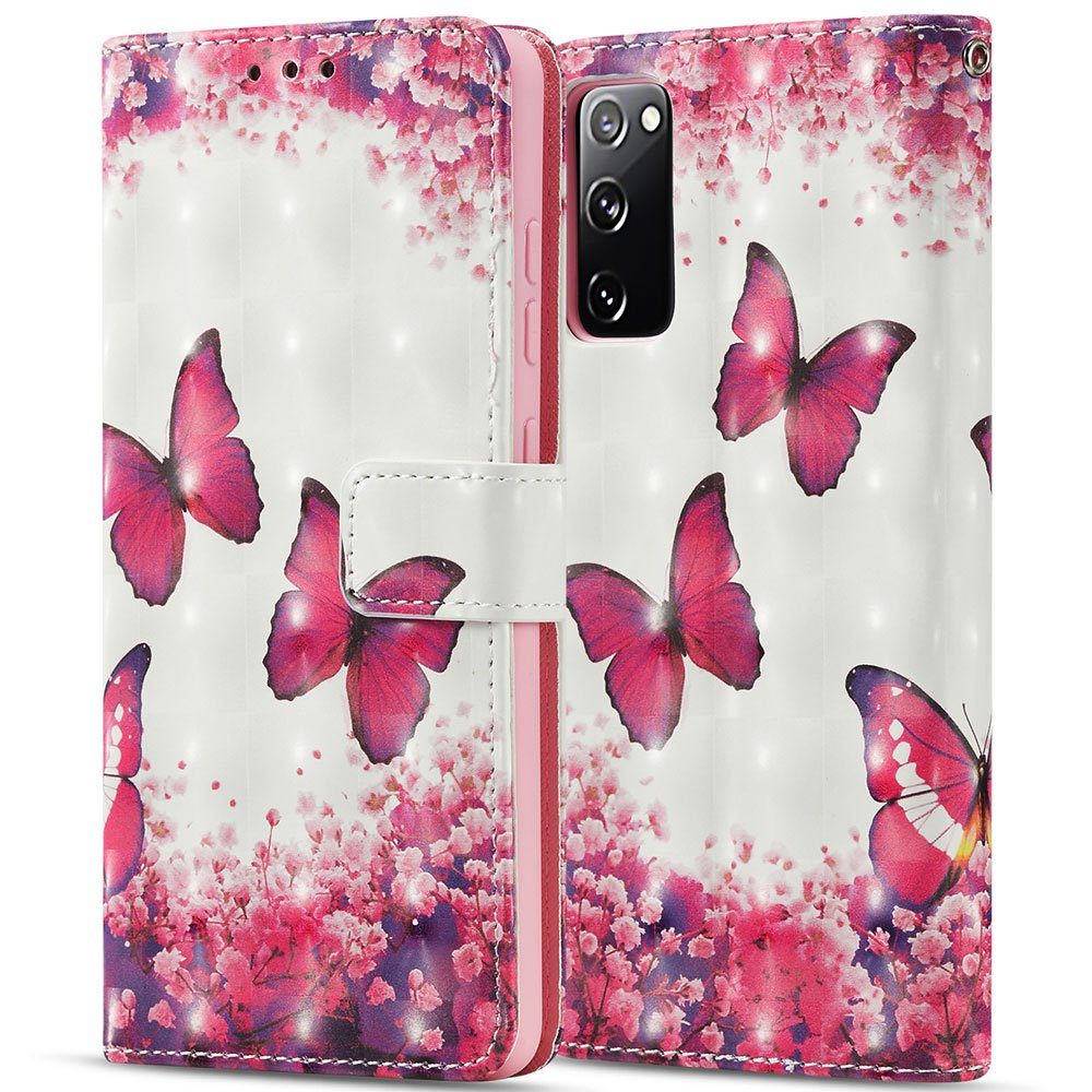 FITSU Handyhülle Handytasche für Samsung Galaxy S20 FE Hülle Schmetterling Motiv 6,5 Zoll, Flipcase für Samsung S20 FE Handyhülle, Handytasche mit Kartenfach