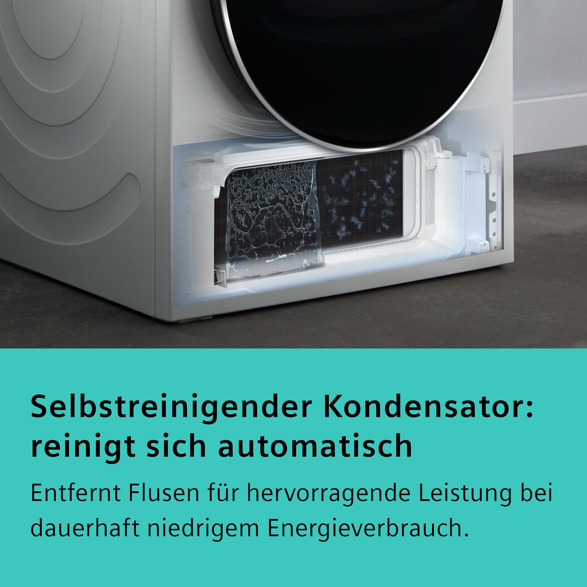 SIEMENS Wärmepumpentrockner iQ500 WQ35G2D00, Selbstreinigender Kondensator, Halbe Beladung, Reversierende Trommel