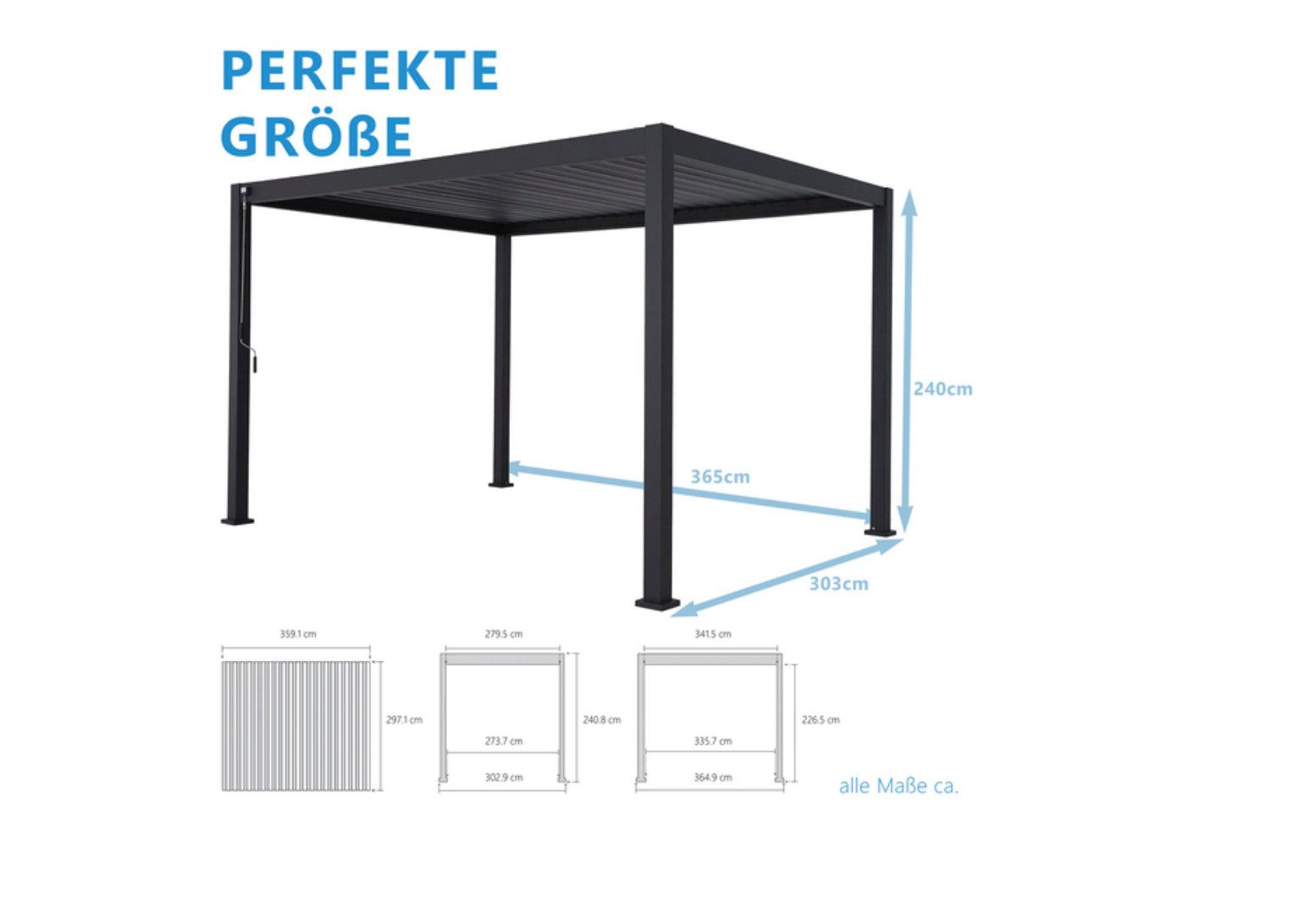 Sorara Pavillon Mirador Pavillon mit Lamellendach, anthrazit, 3 x 3,6 m