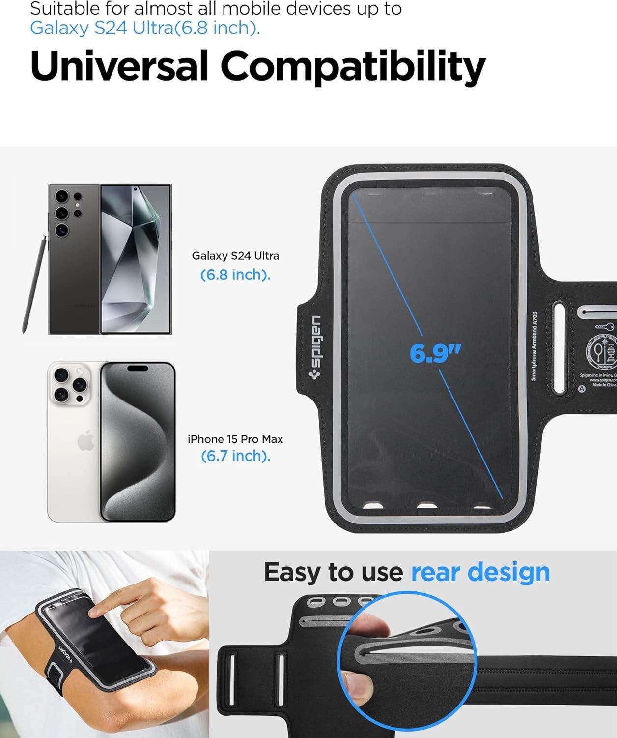 Spigen Handytasche Universal Sport Armband Handy Fitness Tasche Jogging Lauf Hülle, Wasserabweisend, Federleicht, Schnelltrocknend