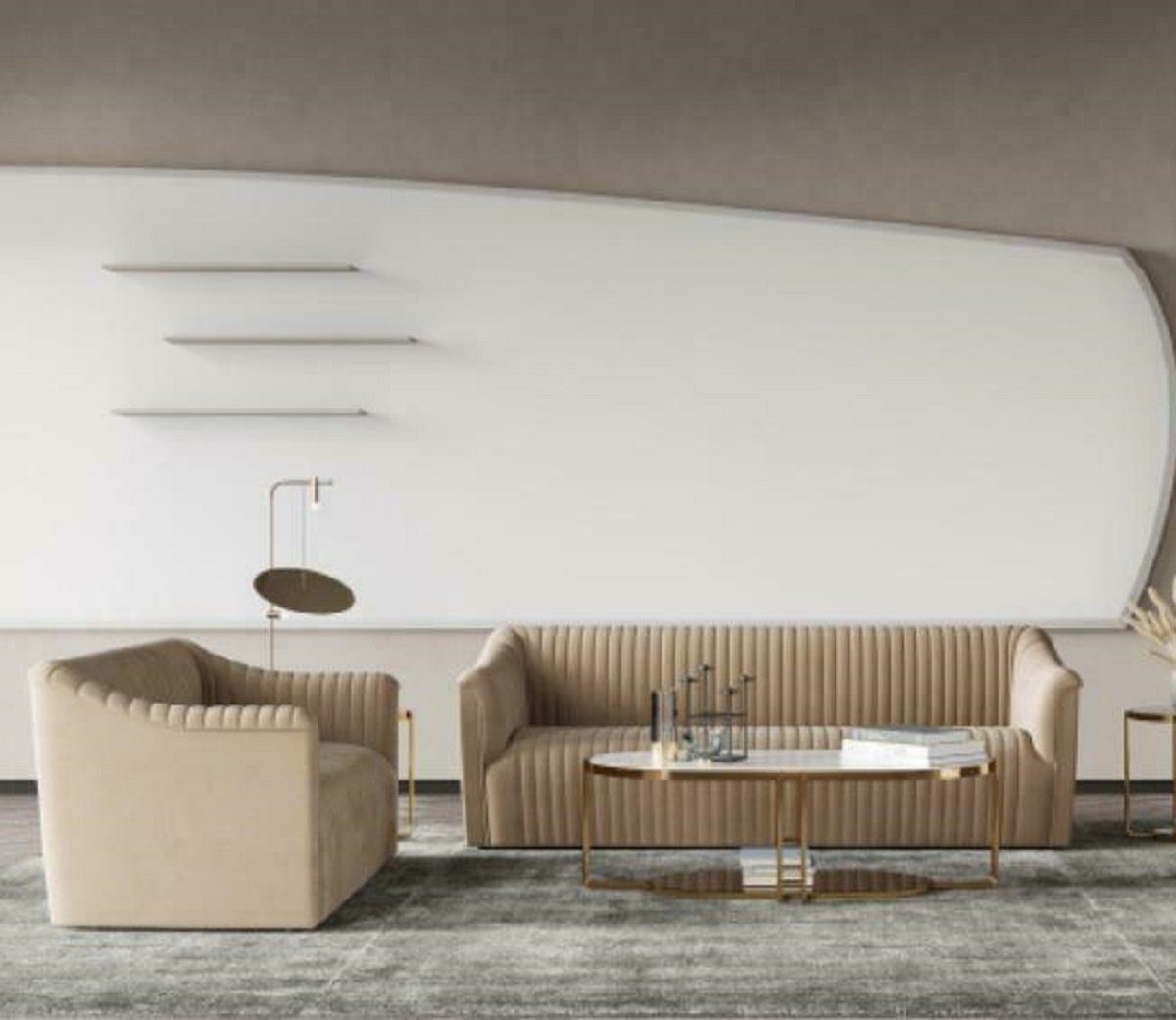 JVmoebel Sofa Moderne Beige Sofagarnitur 3+1 Mit Edelstahl Couche Neu, Made in Europe