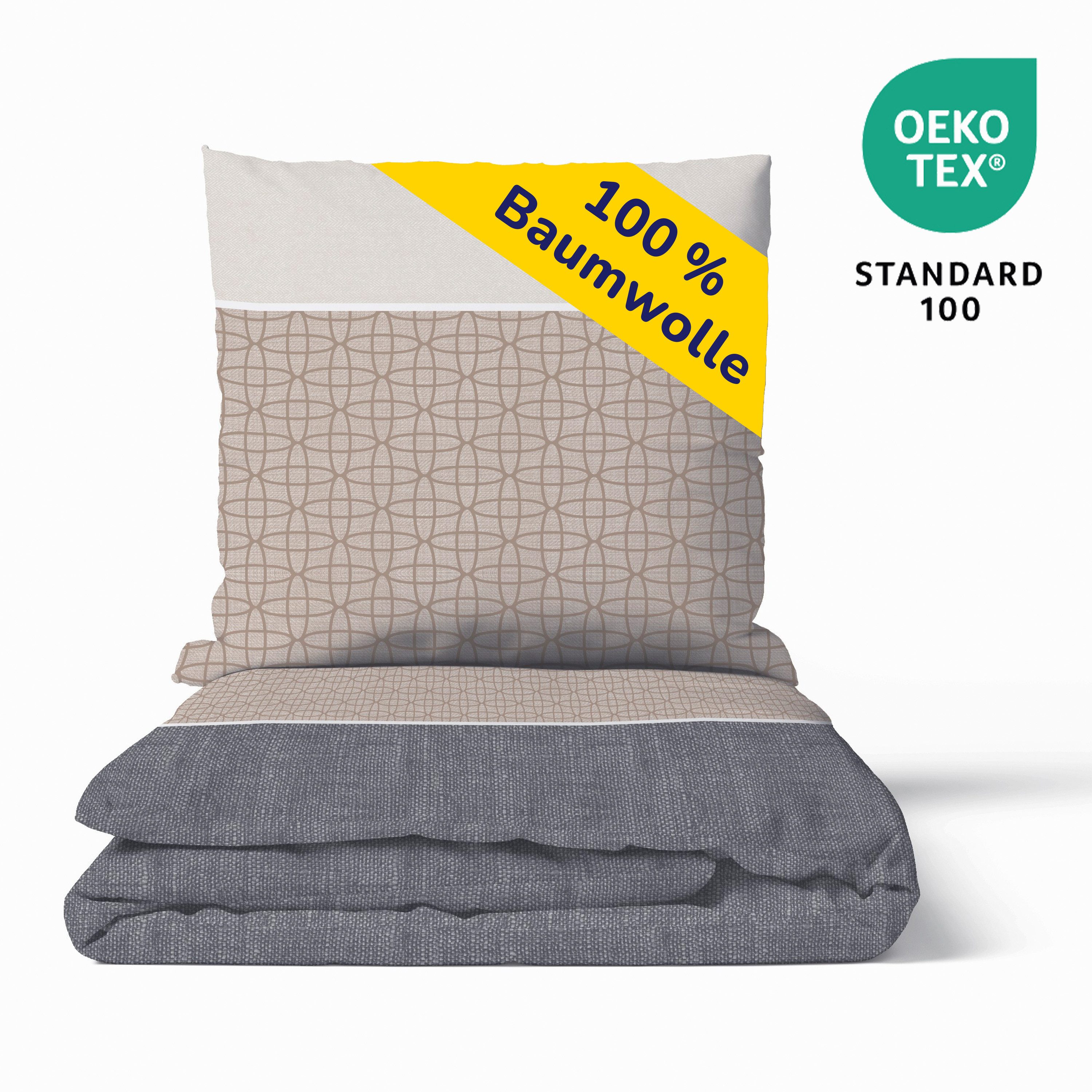 Träumschön Bettwäsche Premium Biber Bettwäsche 135x200 oder 155x220 Baumwolle - Beige Grau, Biber, 2 teilig, mit Reißverschluss, 100% Baumwolle, kuschelig warm  – Bild 3 von 5