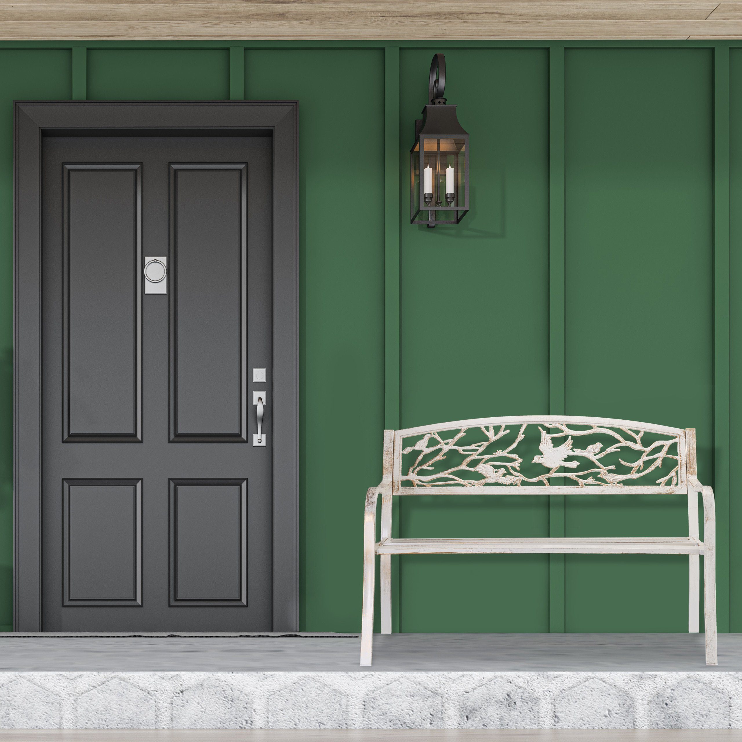 relaxdays Gartenbank Vögel Desig, Weiß-Bronze günstig online kaufen