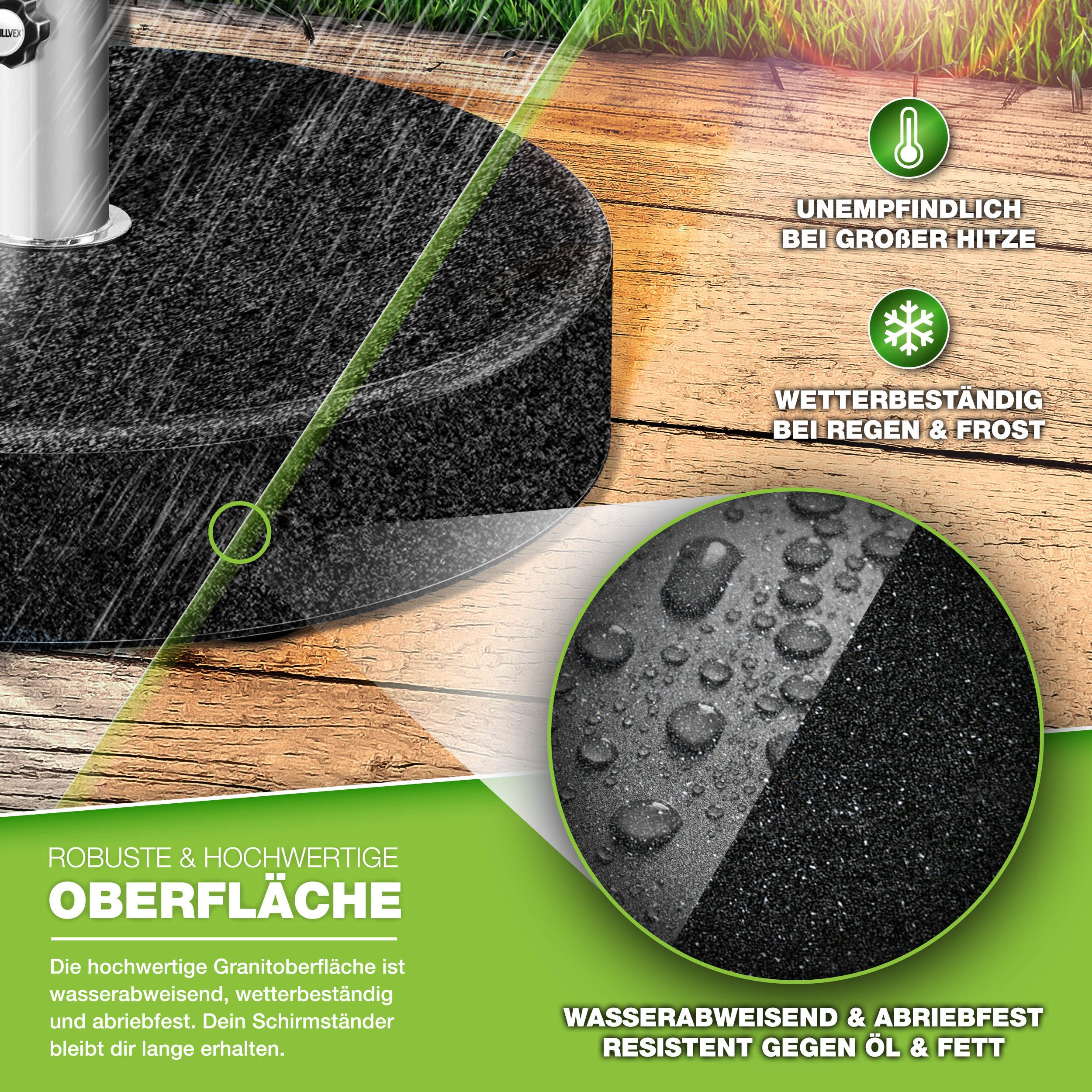 tillvex Sonnenschirm tillvex Granit Sonnenschirmständer, Balkonschirmständer für Schirmstöcke 16-48 mm & 300cm Schirmdurchmesser, Sonnenschirm, Granit Sonnensch – Bild 3 von 5