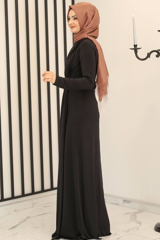 Kleid Maxikleid Modavitrini Abiye Abaya Abendkleid Damen Schwarz Hijab elegant langärmliges Abendkleid