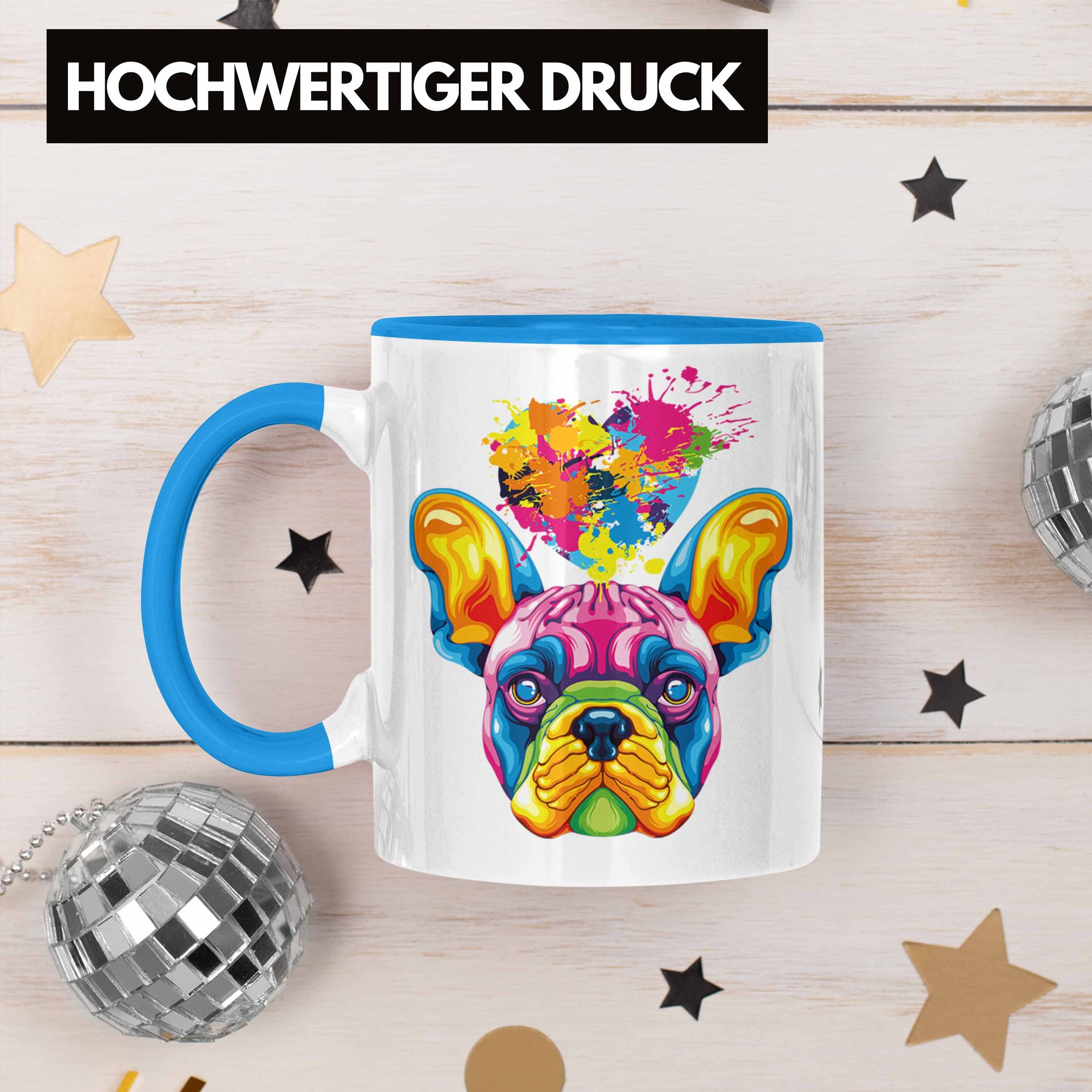 Blau Bulldogge Tasse Farbe Besitzer Geschenk Herz Trendation Spr Lustiger Französische Tasse