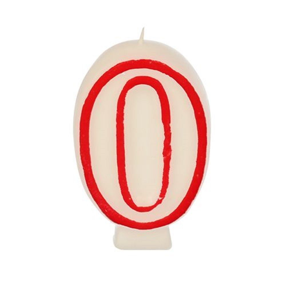 PAPSTAR GmbH Geburtstagskerze 1 Zahlenkerze mit rotem Rand Kerzen 73mm weiss - "0"