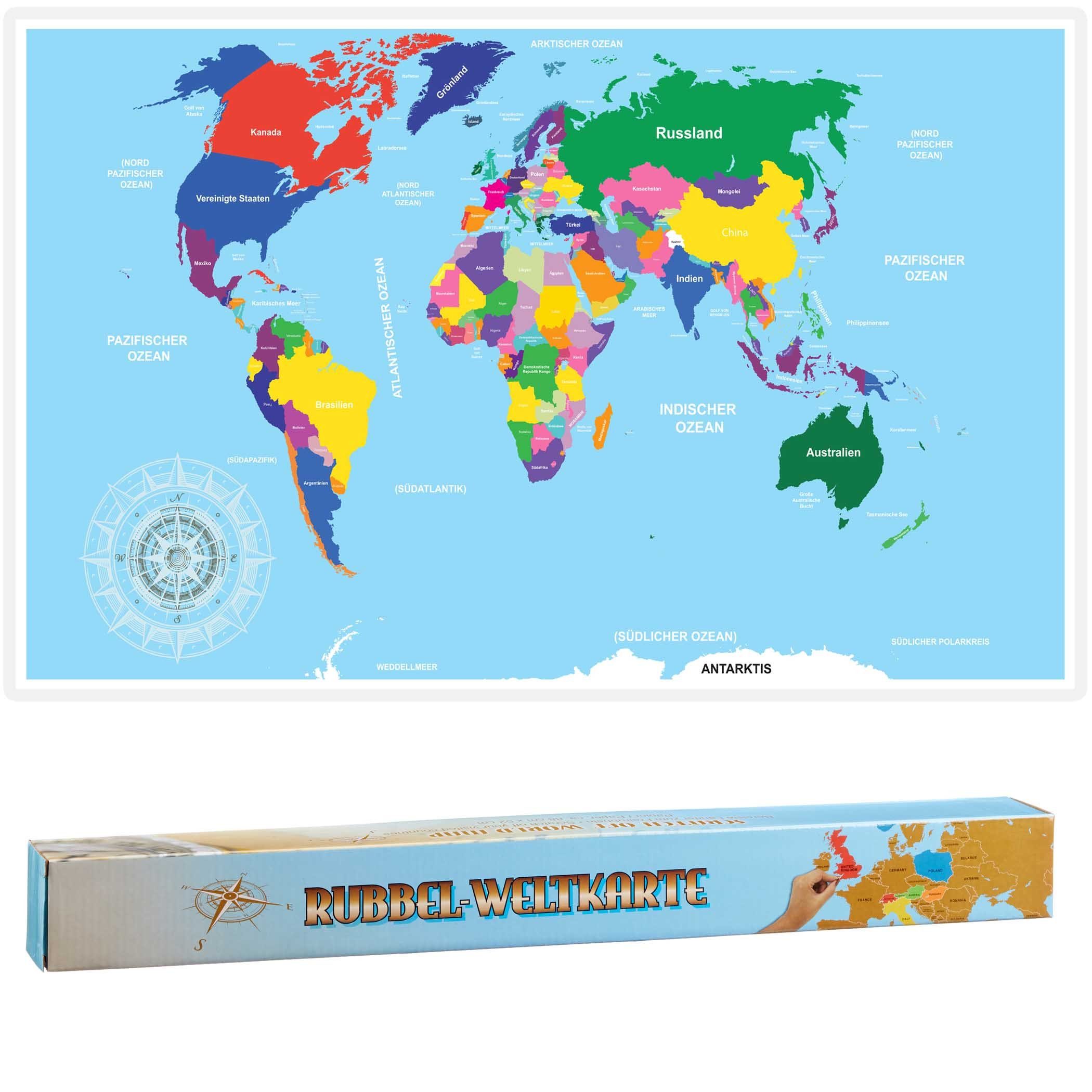 Scratch Off Map Deutsch weiß mit Rubbelchip XXL Poster zum Freirubbeln Rubbelkarte Welt schwarz 84x58cm Asquare Hochwertige Rubbel Weltkarte 